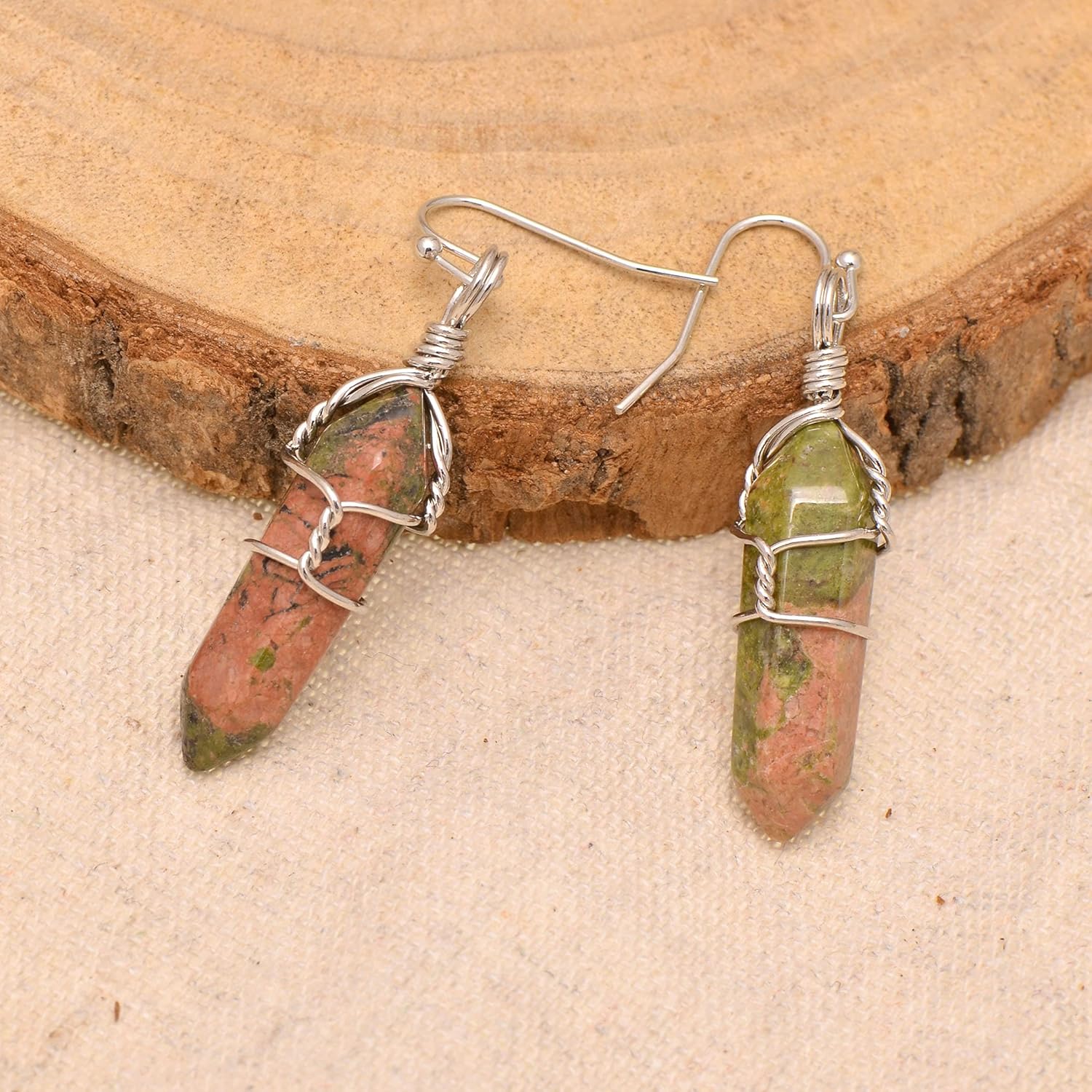 Polished Stone Wire Wrapped Point Crystal Earrings for Women Reiki Energy Healing - Image 3