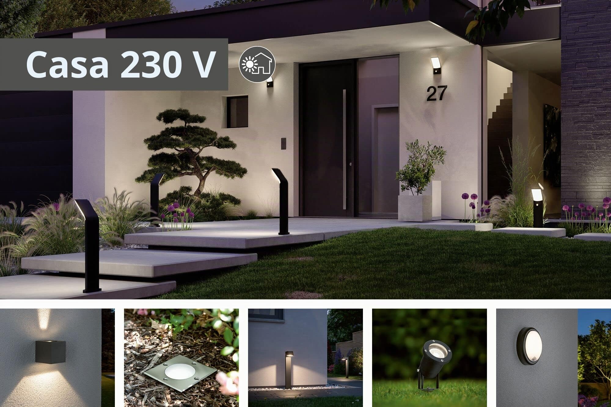 Paulmann 94313 Columna de enchufes exterior RIO, 4 enchufes, máx. 3650 W, iluminación exterior, antracita, iluminación para jardín, acero inoxidable, control