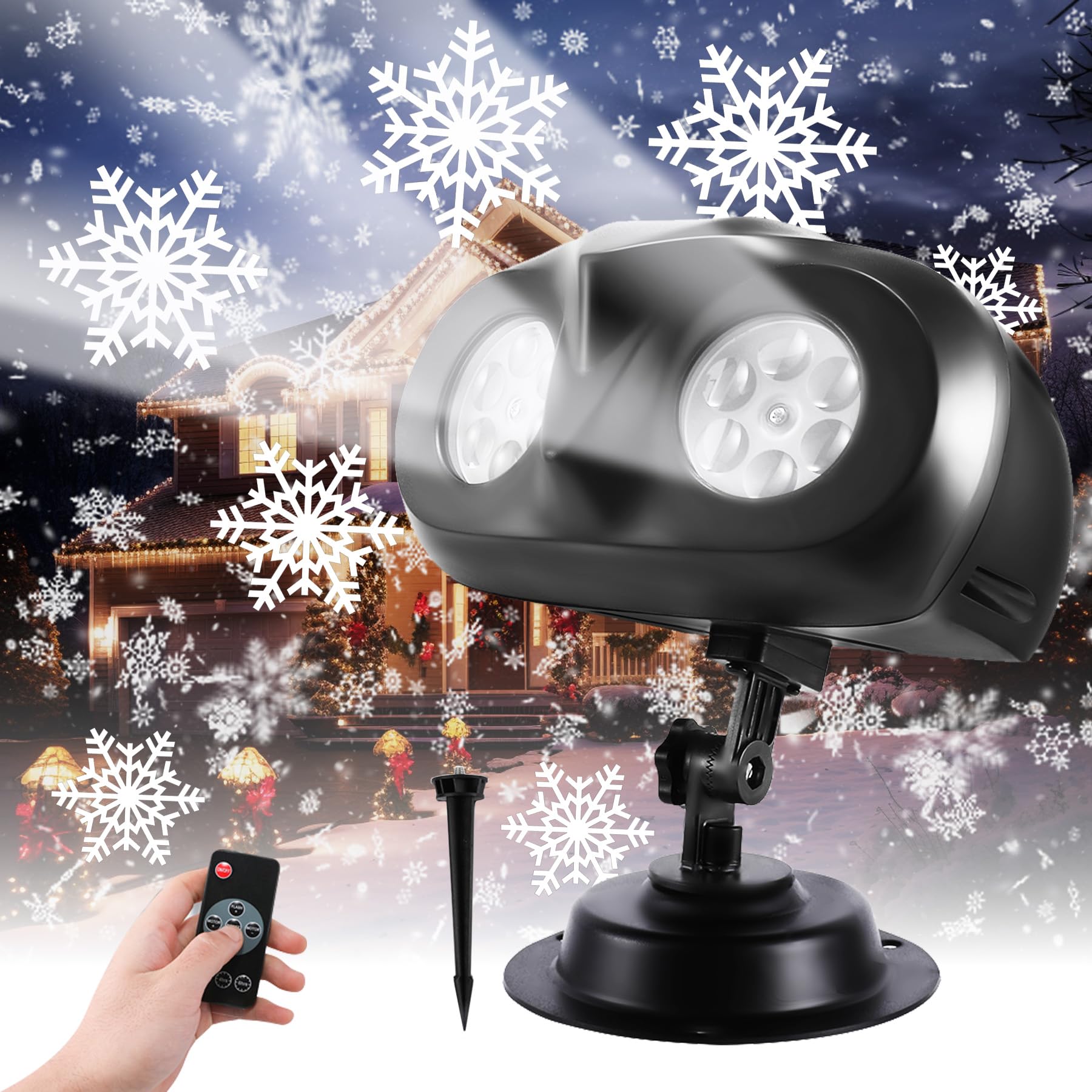 Christmas Projector Lights Outdoor, Dynamic Snowflake Projector with Remote Control & Timer, IP65 Waterproof LED Snowflake Projection Lights for Christmas Decoration, Garden Holiday Party New Year