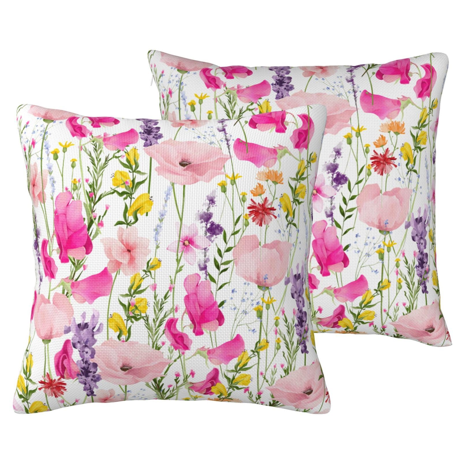 LOHDALOLF Waterproof Cushion Covers 45x45 cm Set of 2, Pink Colour Purple Wildflower Floral Cushion Cases, Showerproof Botanical Decorative Pillow Covers for Garden Patio Furniture Sofa Couch — image 1