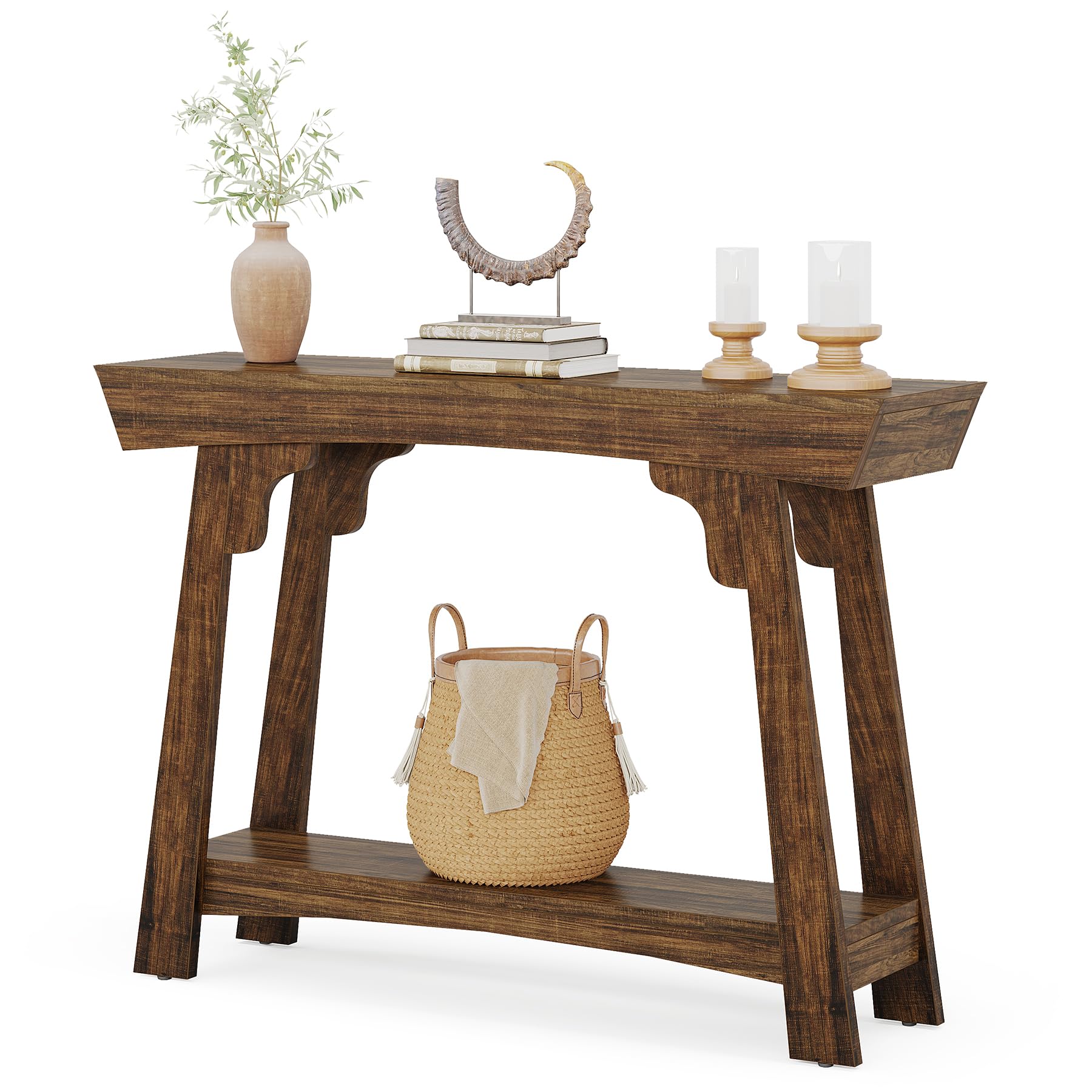 Tribesigns Console Table 105cm with Storage, 2-Tier Wood Entryway Table with Shelf, Farmhouse Narrow Sofa Table Behind Couch for Foyer, Hallway, Living Room, Rustic Brown