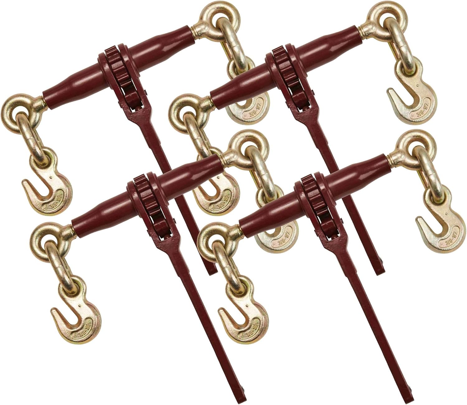 Mytee Products (4 Pack) PRO Heavy Duty Chain Binder Ratchet Style 3/8" 1/2" w/Grab Hooks