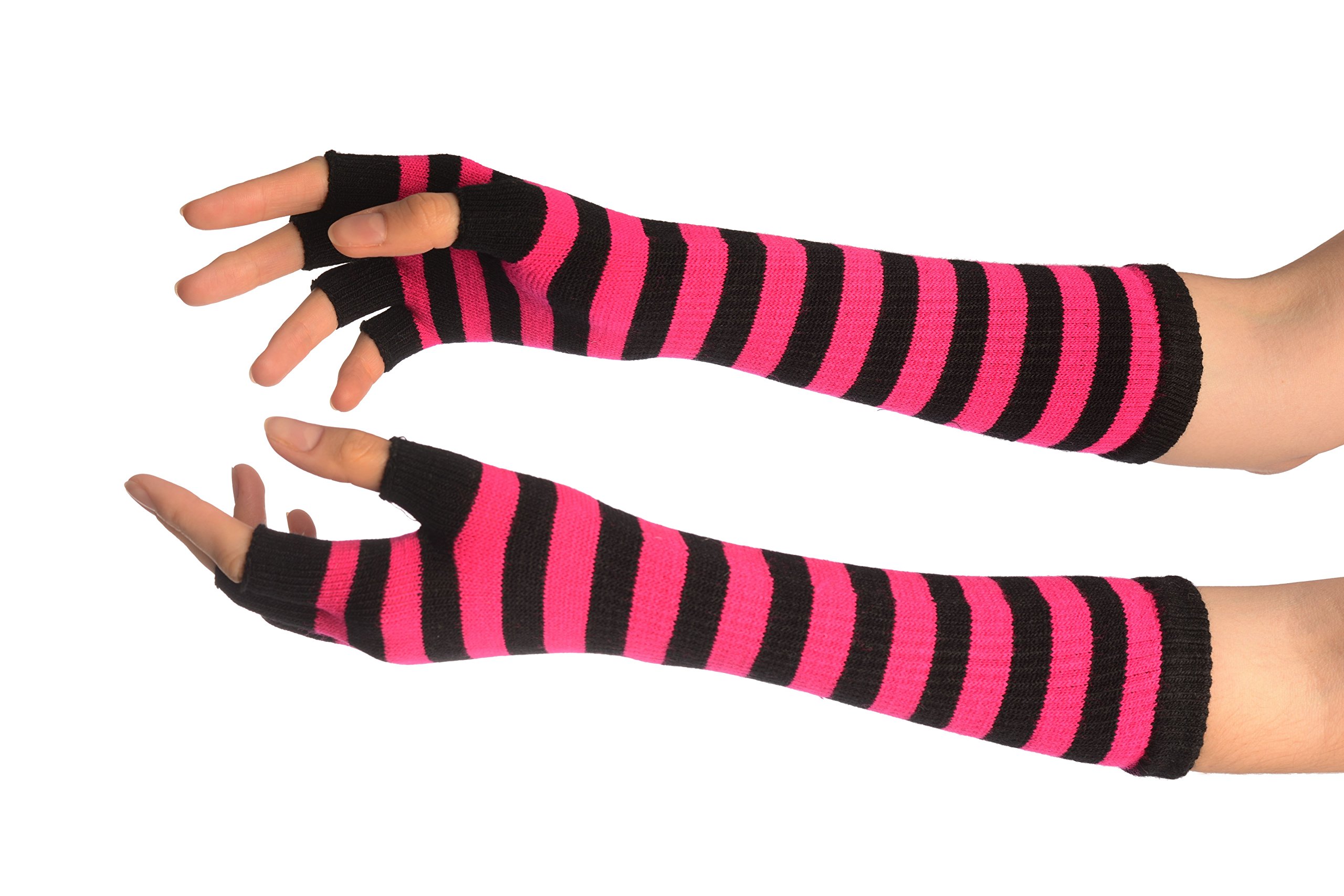 Pink & Black Stripes Fingerless Gloves - Gloves