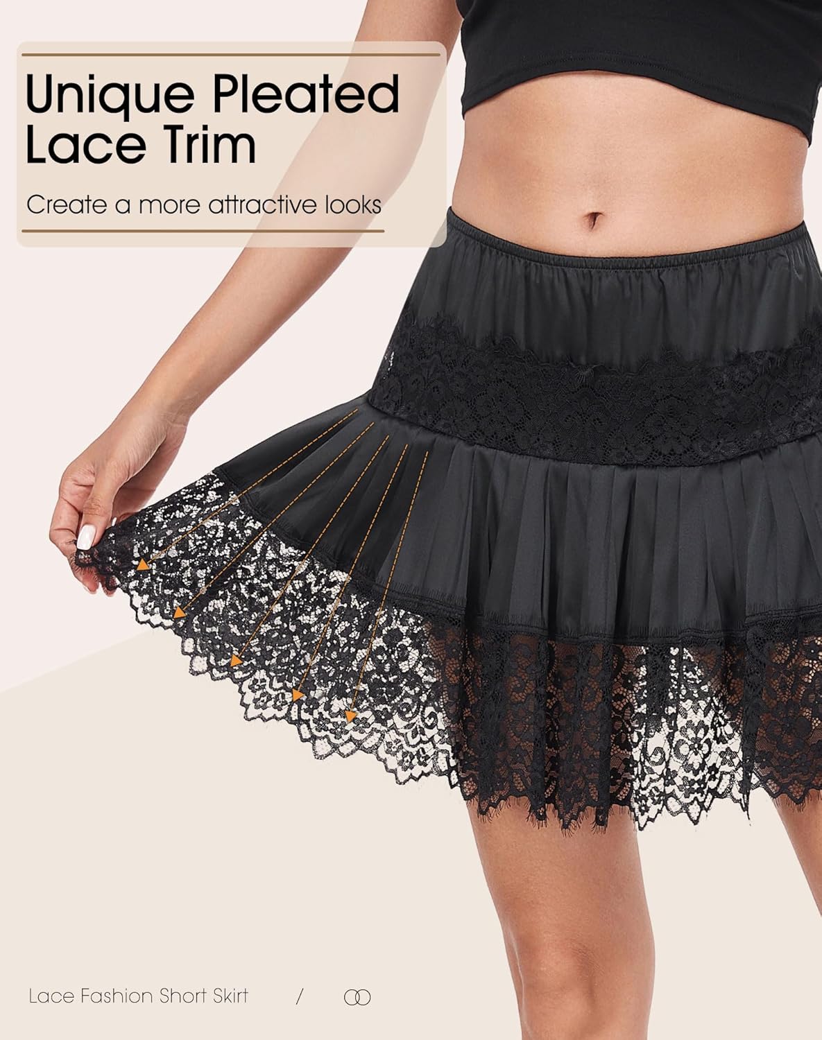 Lace Slip Skirt for Women Half Slips for Under Dresses Y2K Pleated Ruffle Lace Mini Skirt Extender Underskirt - Image 4