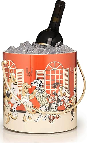 Cubo de hielo aislado de 3 cuartos de galón hecho a mano en Estados Unidos de doble pared "Hep Hounds Red" con pinzas para hielo y tapa transparente