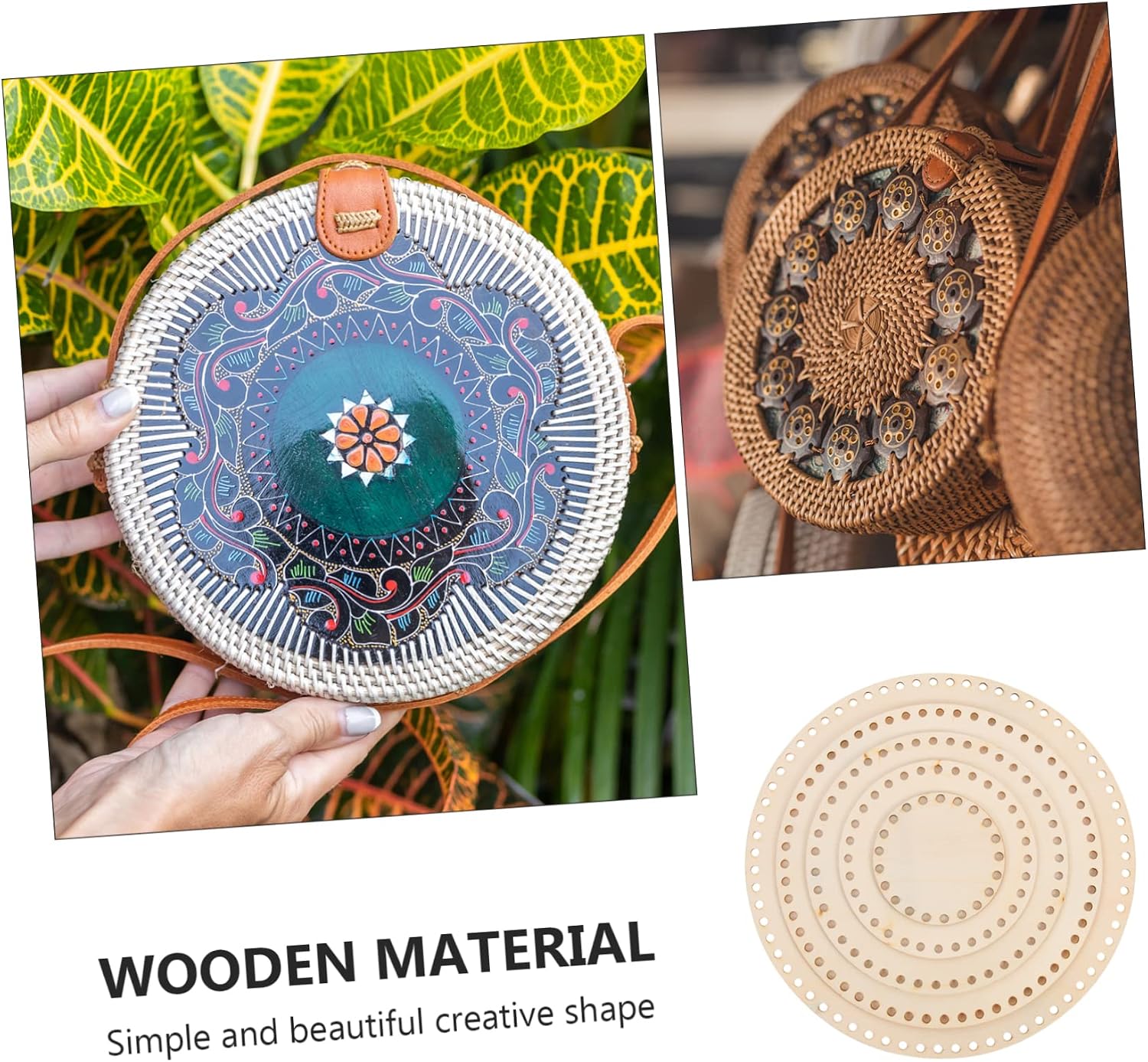 5Pcs Round Wooden Crochet Basket Bottom Set for DIY Craft Supplies Knitting and Weaving Suitable for Handbag and Purse Making