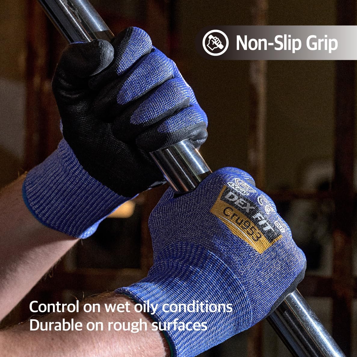 DEX FIT Cut Resistant Gloves Cru953 - Level A8 Tungsten Protection, Itch-Free 3D Comfort Fit, Durable Grip, Thin & Breathable, Touchscreen, Ideal for Tough Handling & Cutting; Steel Blue L