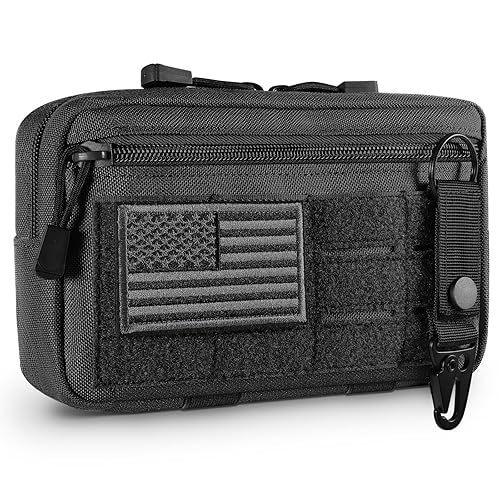 FRTKK Tactical Molle Admin Pouch Utility Laser Cut EDC Tool Pouch Bag Horizontal Modular Pouches Include US Flag Patch and Keychain