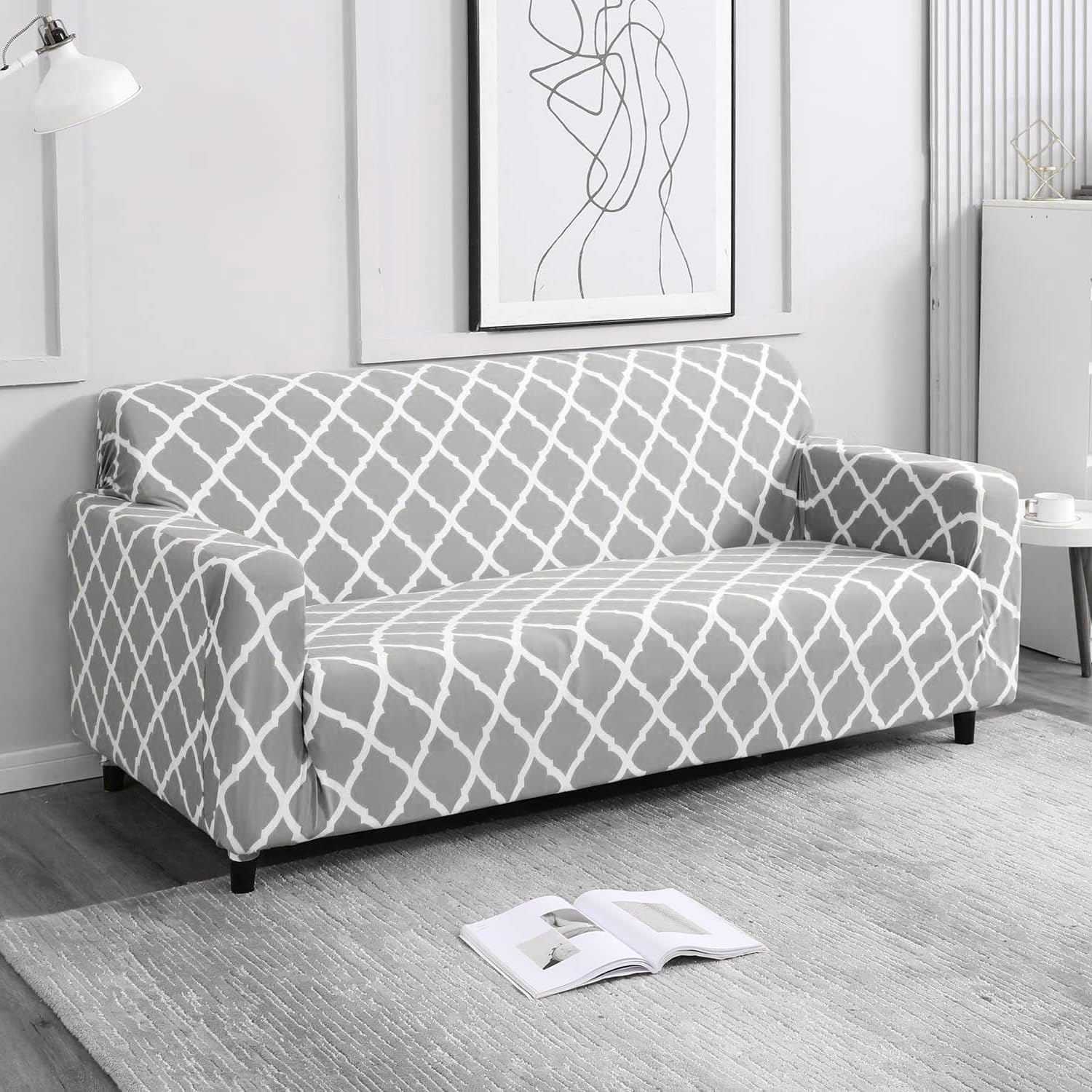TURIYA 170 GSM Elastic Fit, Fully Covered, Stretchable, Printed, Tear Resistant, Washable, Fully Covering, Stretch Fit Sofa Cover Polyester; 5% Spandex; 3 Seater (70-90 inches, Width); (Grey Damask)-image-43