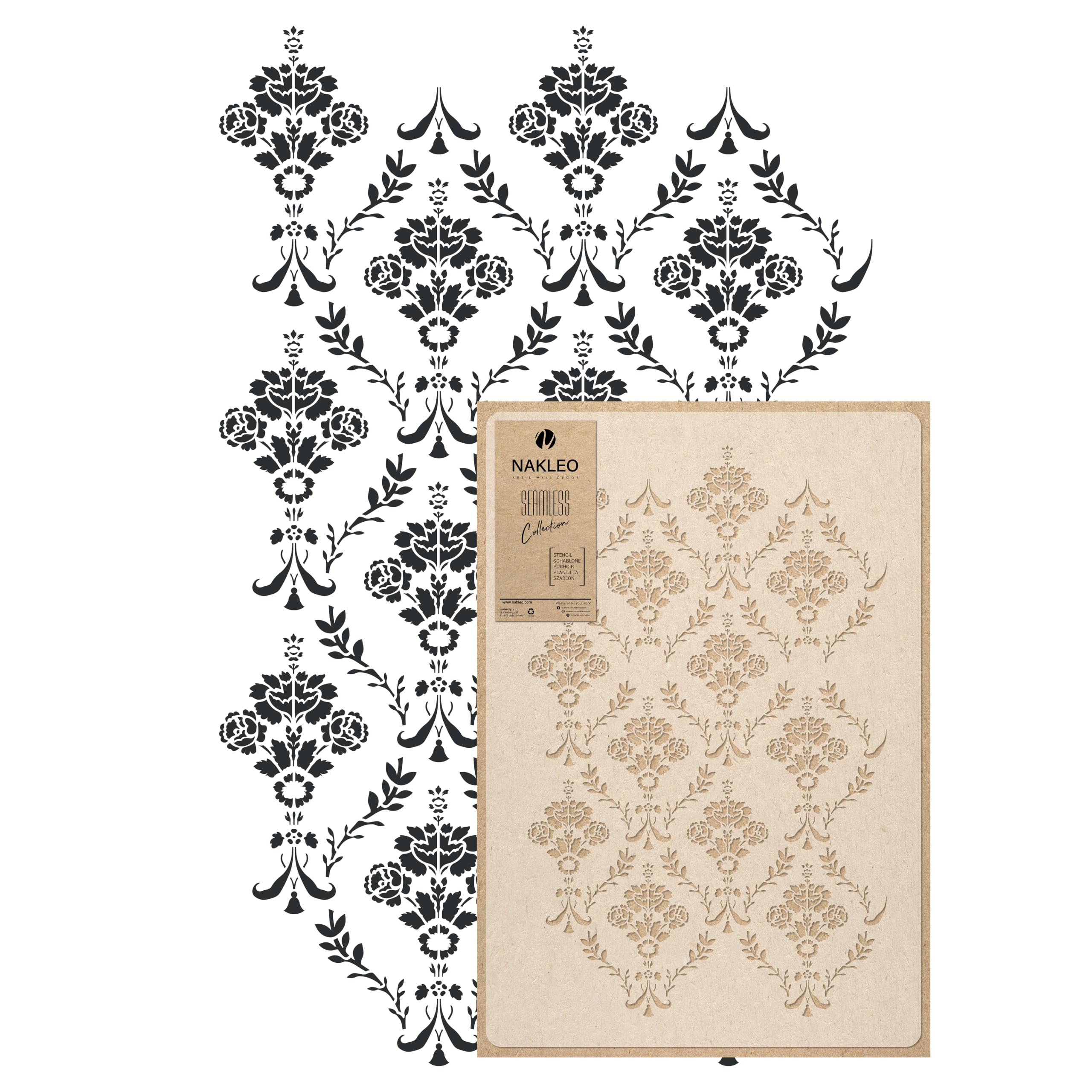 Nakleo Szablon Malarski do Malowania Ścian, Rozmiar 59x95 cm Rose Damask