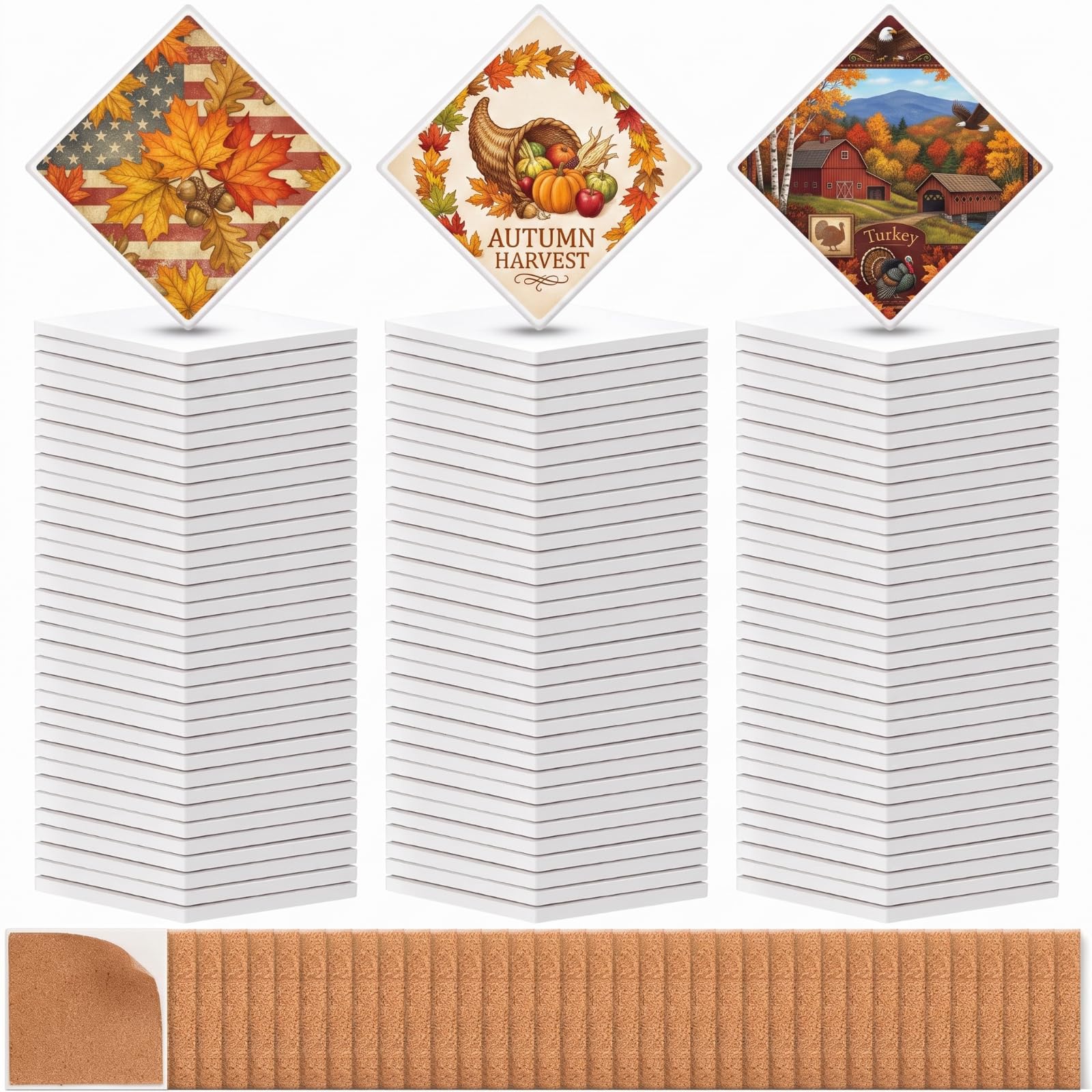 Tioncy 72 Pieces Sublimation Coasters Blank with Cork, Square