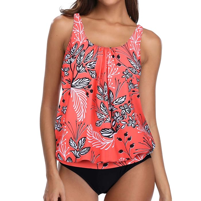 Buy Two Piece Blouson Tankini Swimsuits for Women Modest Bathing Suits