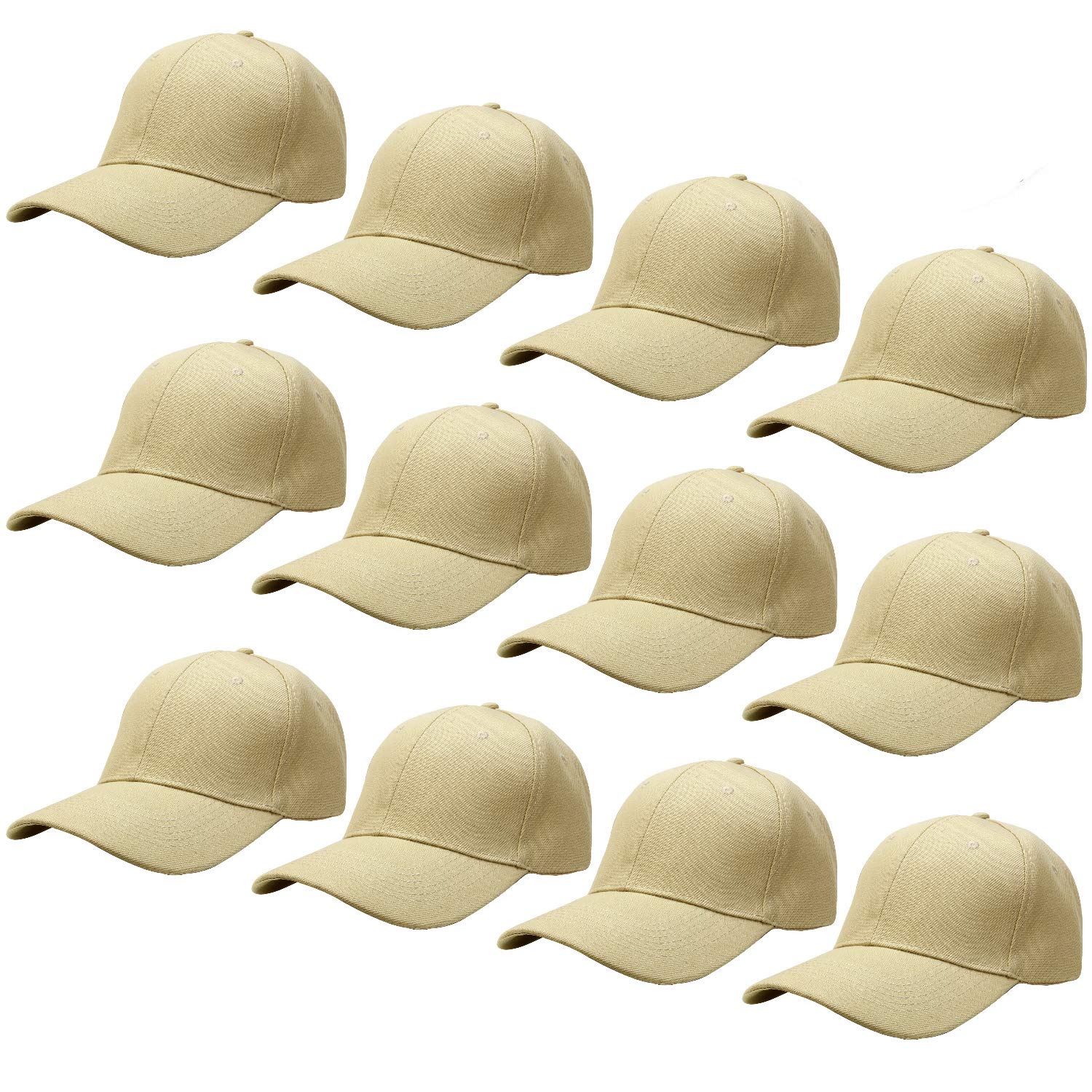 Falari 12-Pack Bulk Sale Plain Baseball Cap Adjustable Size Solid Color G012-04-Khaki