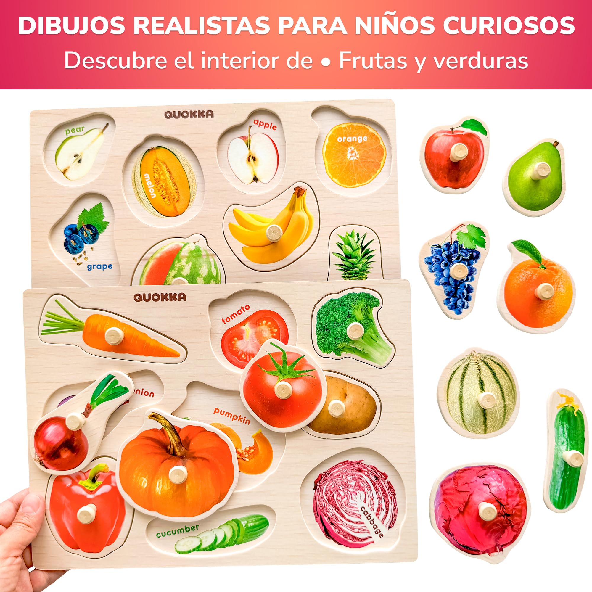 Puzzle Madera Niños 1-2 Años - 8 Juegos Montessori de Madera 2-3 Años | ABC Realista Puzzle Bebe - Juguete Rompecabezas Madera - Regalo Educativo Infantil de 2 a 5