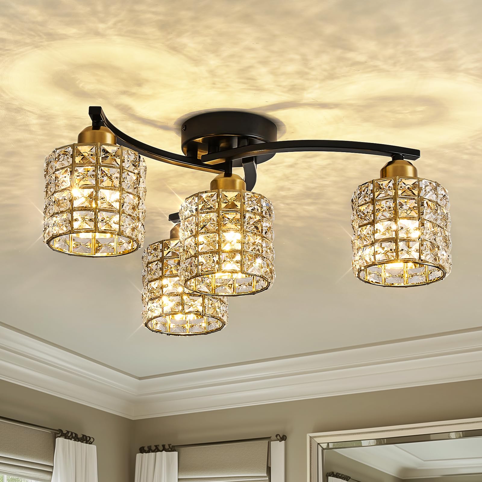 Flush Mount Ceiling Light 4-Light Black and Gold Semi Flush Mount Lighting Fixture Modern Farmhouse Ceiling Lamp with