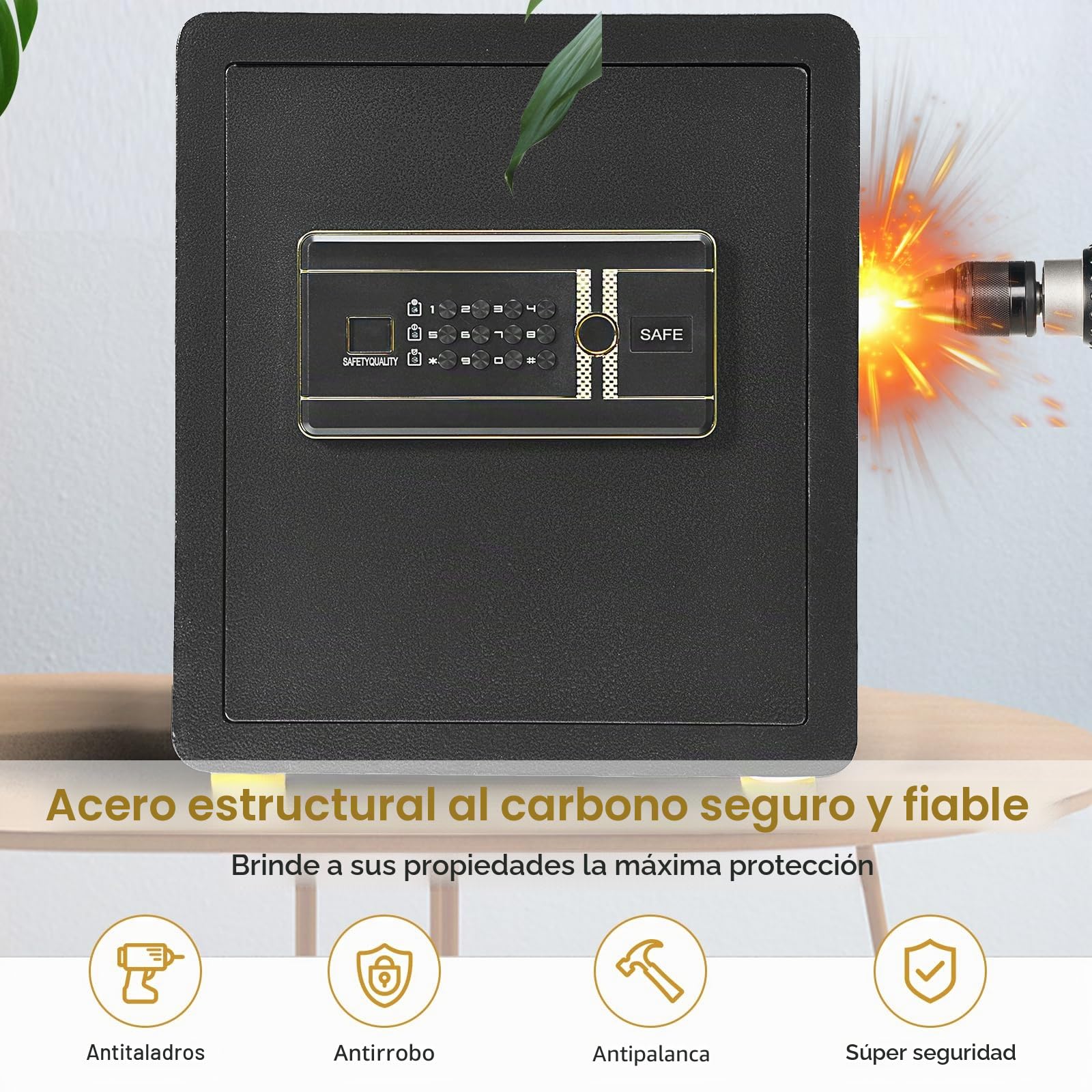 LIFEZEAL Caja Fuerte para Armario, 38 L, Caja Fuerte de Pared, 5 Ganchos, Estante Extraíble, Caja de Seguridad con Cerradura Electrónica de Combinación + Llave, Alarma, 36x31x41 cm