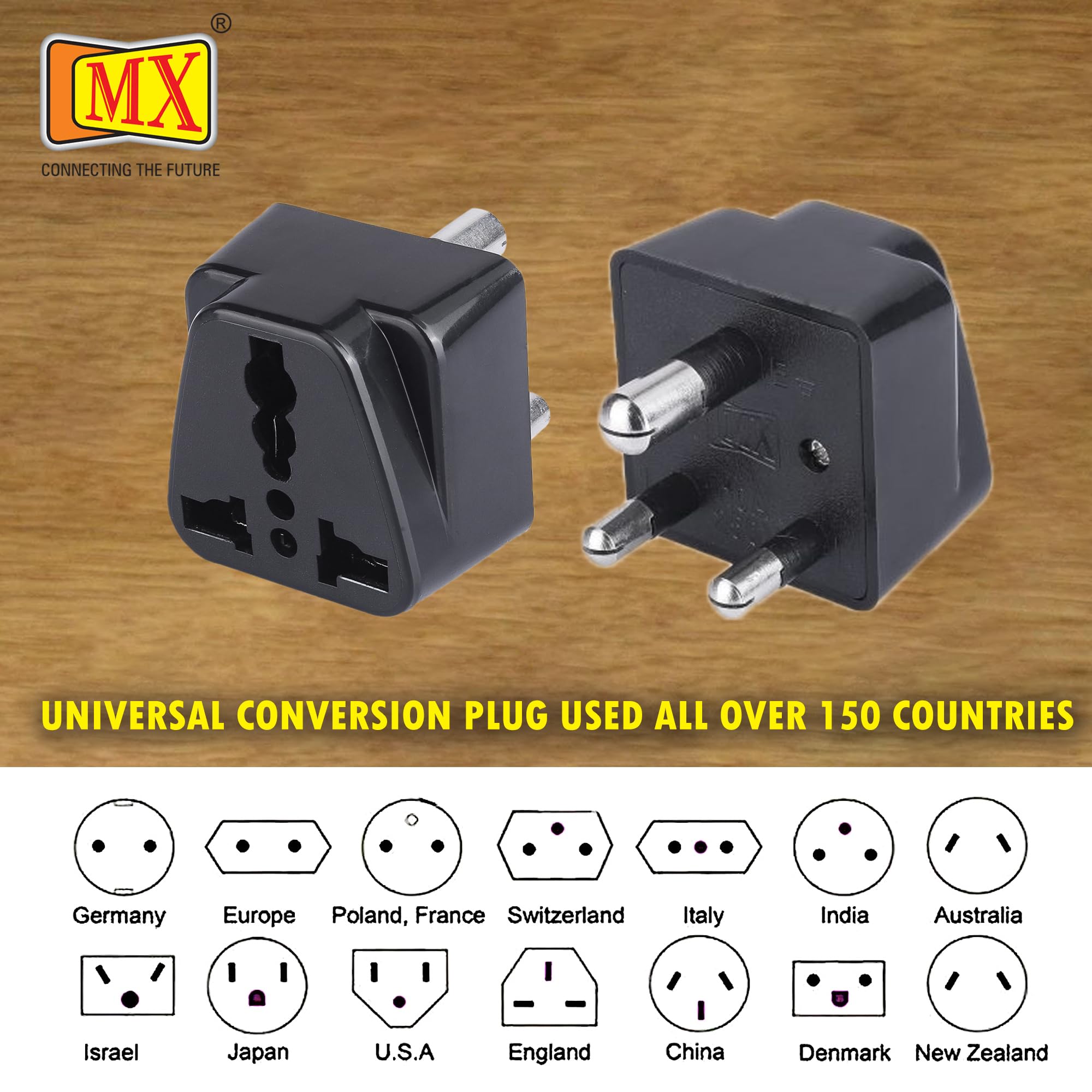 MX 5A 250V Universal Conversion Plug India to South Africa Adapter 3-Pin Adapter Ideal for Homes, Offices, Hotels, and Travel use in India & South Africa Pack of 1 | 3-Pin Converter Plug 4