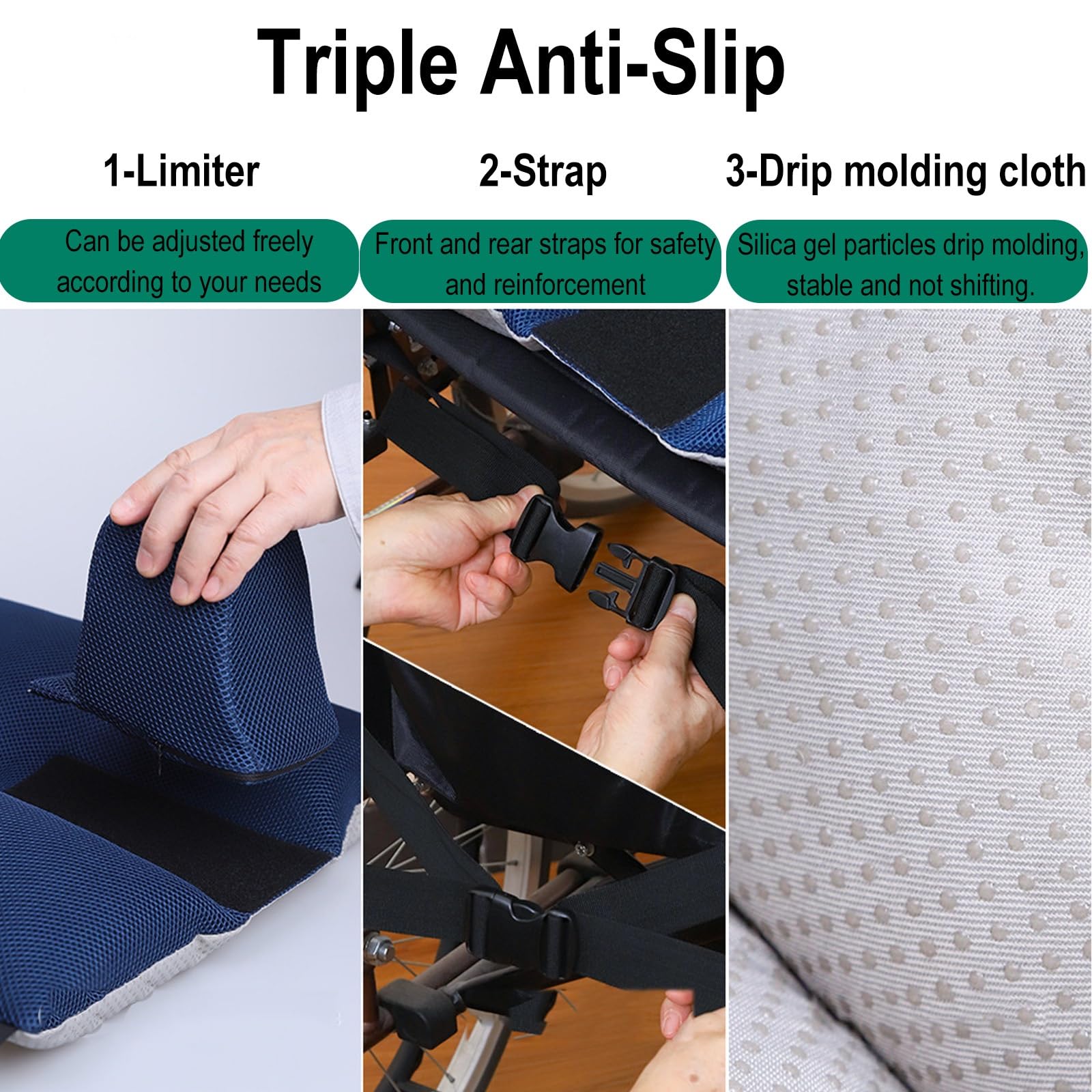 Cojín Triple Antideslizante For Asiento De Silla De Ruedas, Cojín Antiescaras For Silla De Ruedas, Comodidad Elástica Suave Que Puede Aliviar El Dolor Lumbar O El Nervio Ciático Y El Dolor De Coxis.