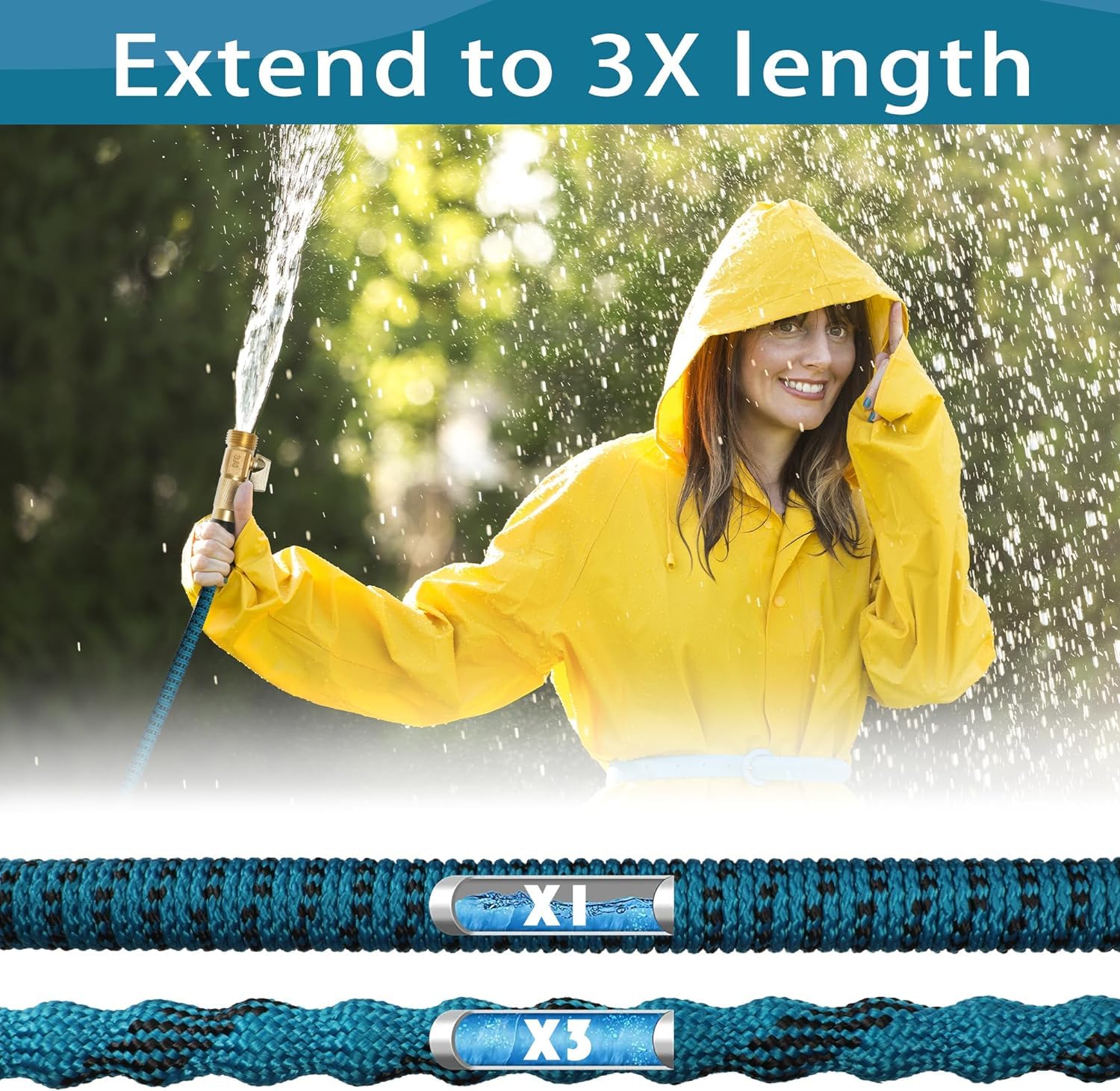 LINGKY Manguera Extensible 30M, Manguera Jardin con Pistola Rociadora de 10 Funciones, Conectores de Latón de 3/4",1/2" Flexible y Resistente Sin Enredos Ideal para Jardinería y Hogar (30M,Azul)