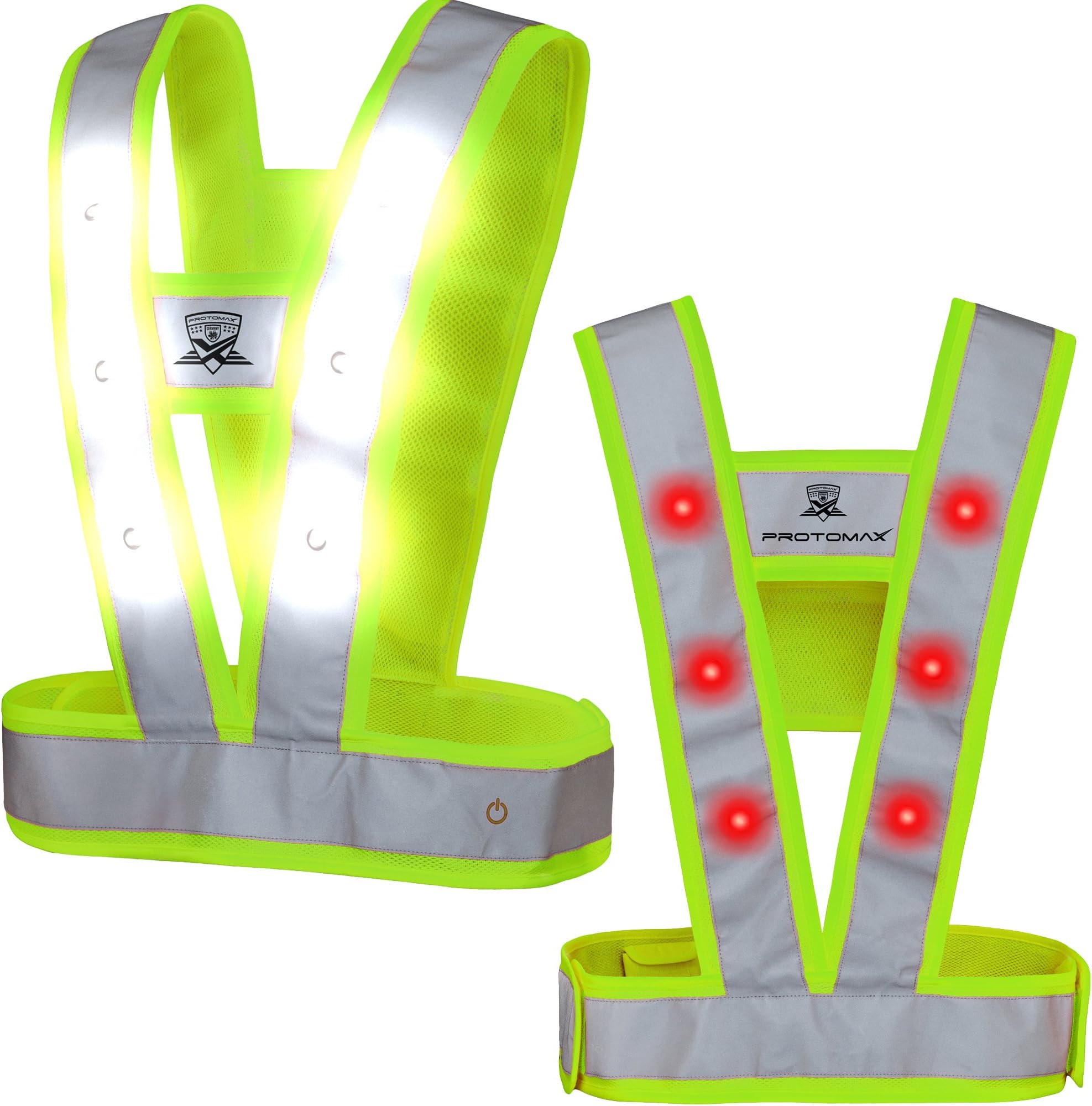 PROTOMAX LED vest CAVOK, reflective safety vest with 36 light sources (white front | red back), (XL, Green)