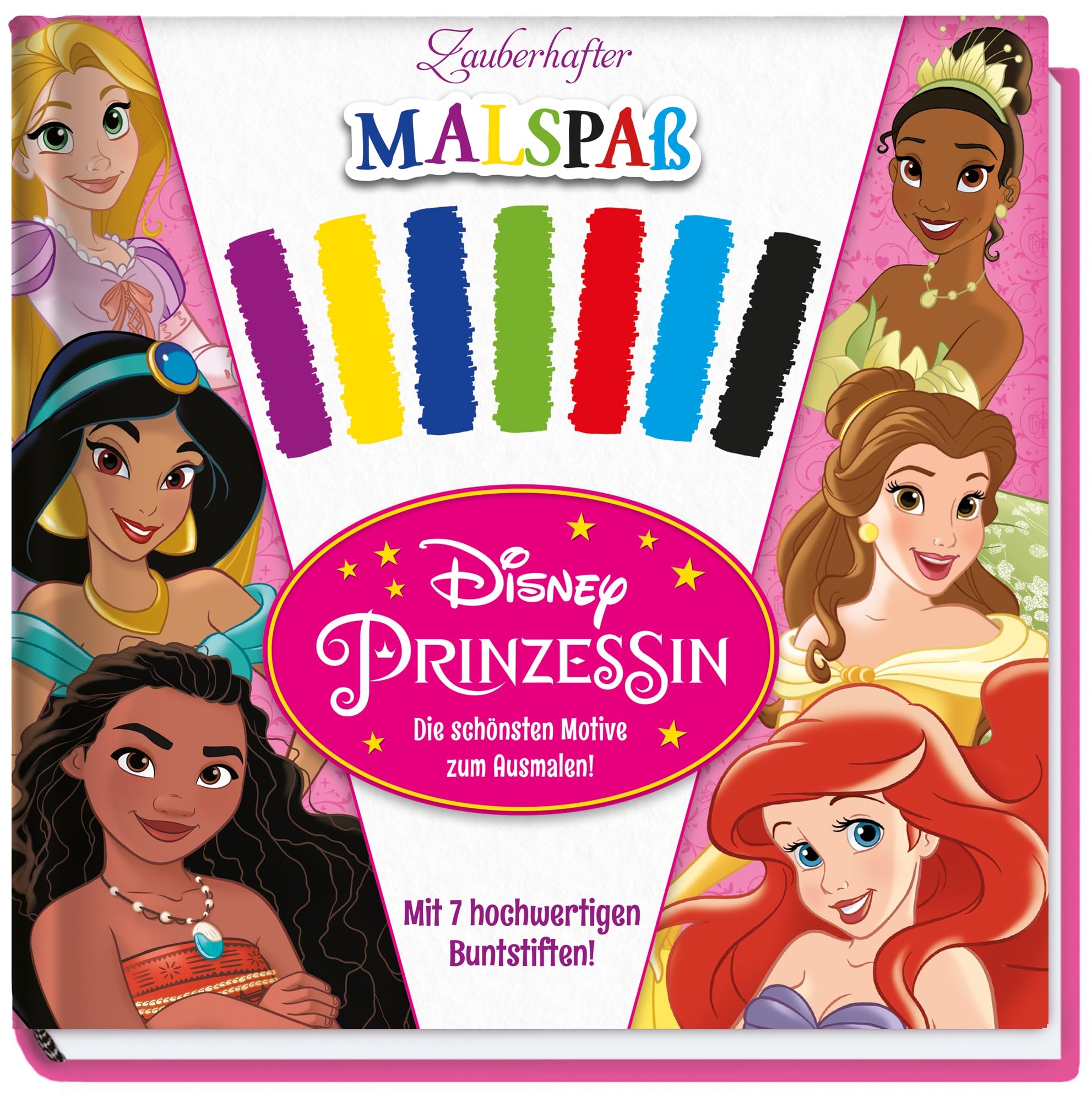Disney Prinzessin – Zauberhafter Malspaß: Klappset mit Malblock und 7 Holzstiften