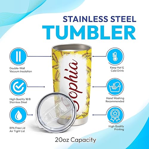 Vista 11 de Hyturtle Vaso de sóftbol personalizado, regalo de softbol para mamá, entrenadora, mamá, hija, hermana, amiga, botella de softbol, vaso de acero
