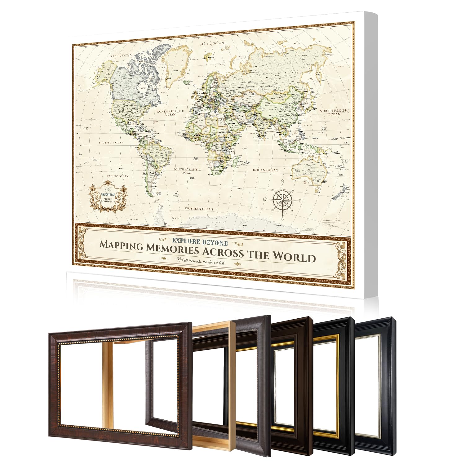 DECORARTS Personalized World Travel Map with Pins,Colorful Canvas 30x24''
