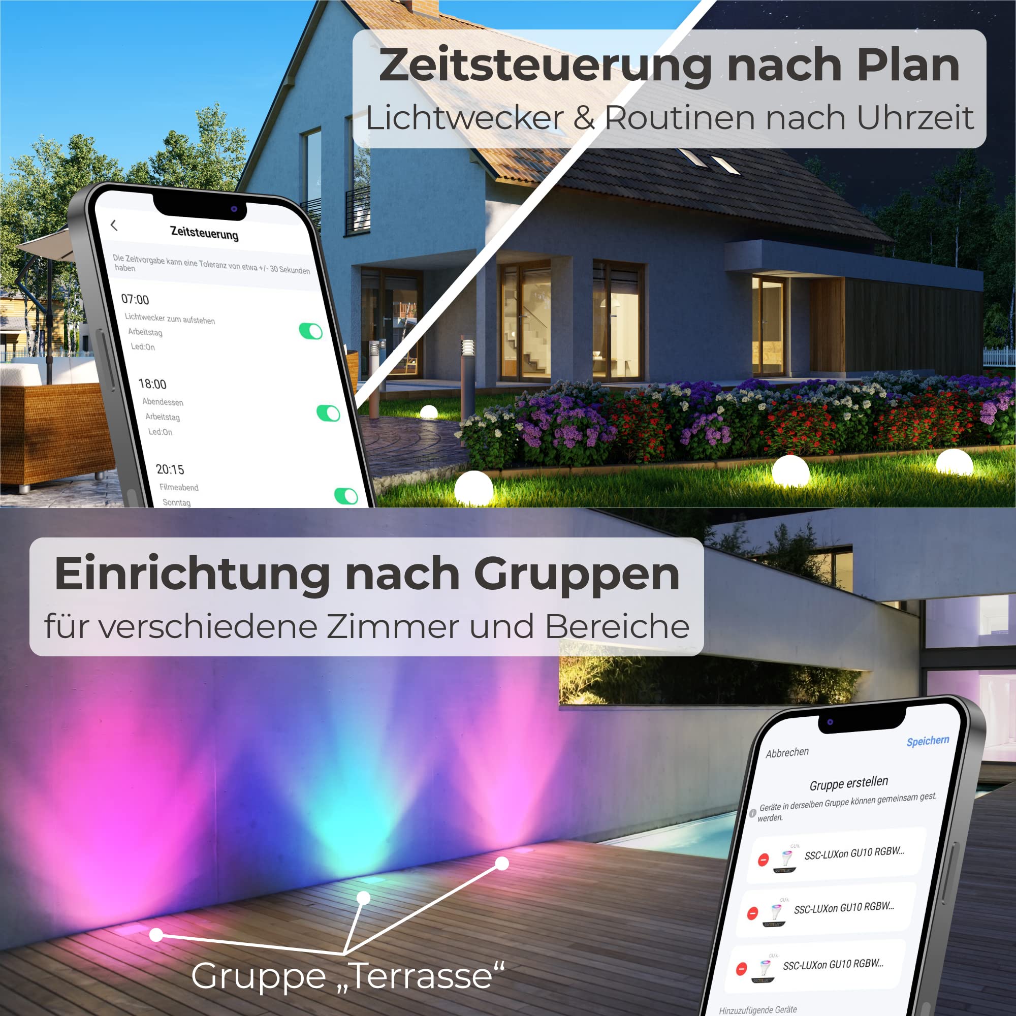 SSC-LUXon 3x MARNE Bodeneinbaustrahler Gartenspot - inkl. LED GU10 WLAN Smart RGB CCT - Außenbeleuchtung rostfrei & befahrbar Steuerbar über App & Sprache