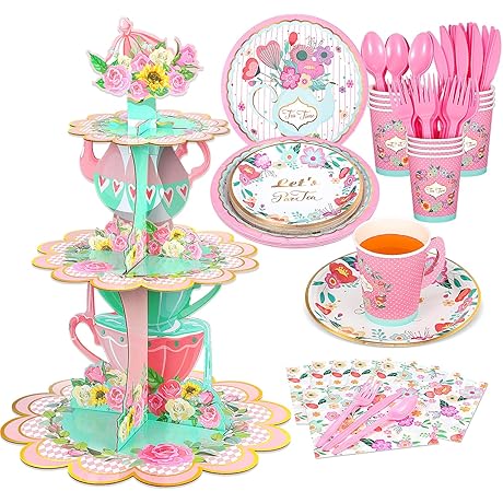 Floral Tea Party Supplies Set for Kids' Birthday Celebration