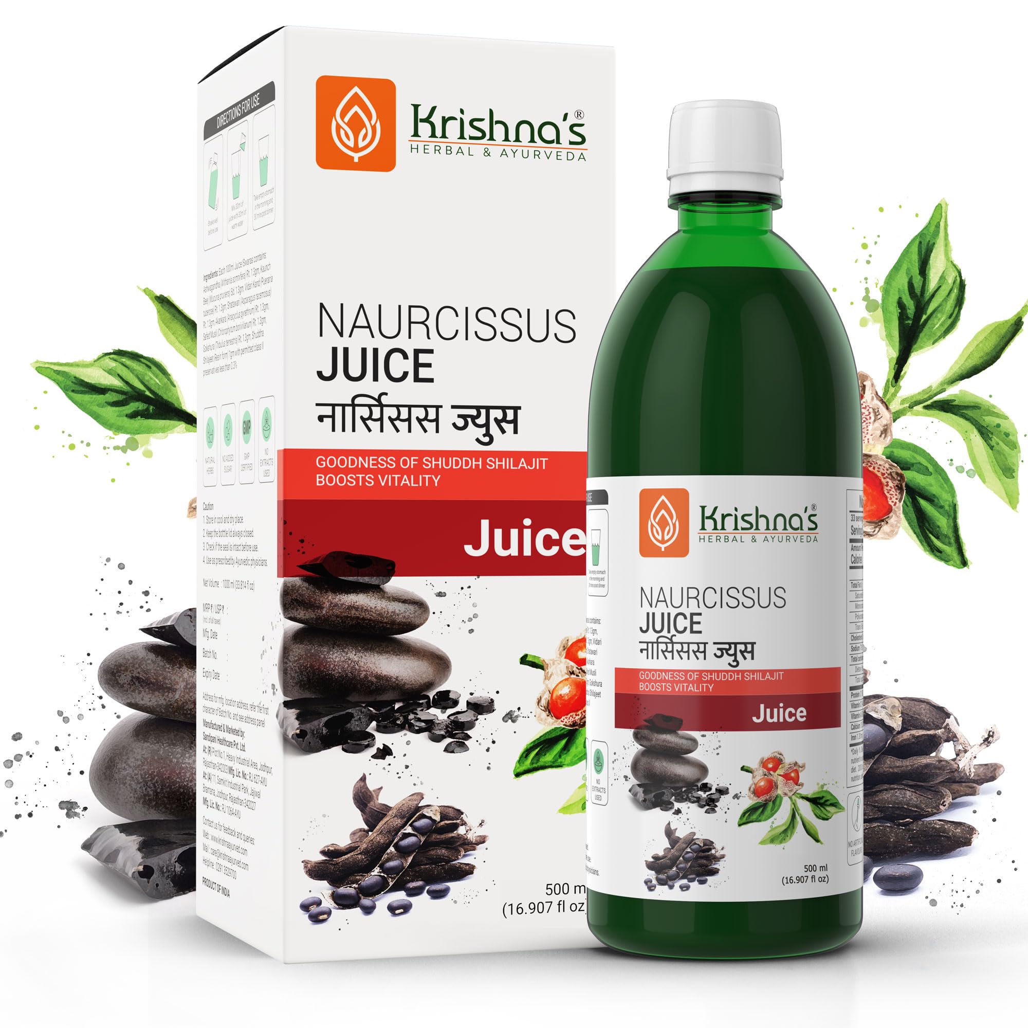 KRISHNA'S HERBAL & AYURVEDA Naurcissus Juice-500 Ml Ayurvedic Ingridients Ashwagandha,Kaunch Beej,Vidari Kand,Shatawari,Akarkara,Safed Musli,Gokhru Stamina,Vigor,Vitality&Energy Booster