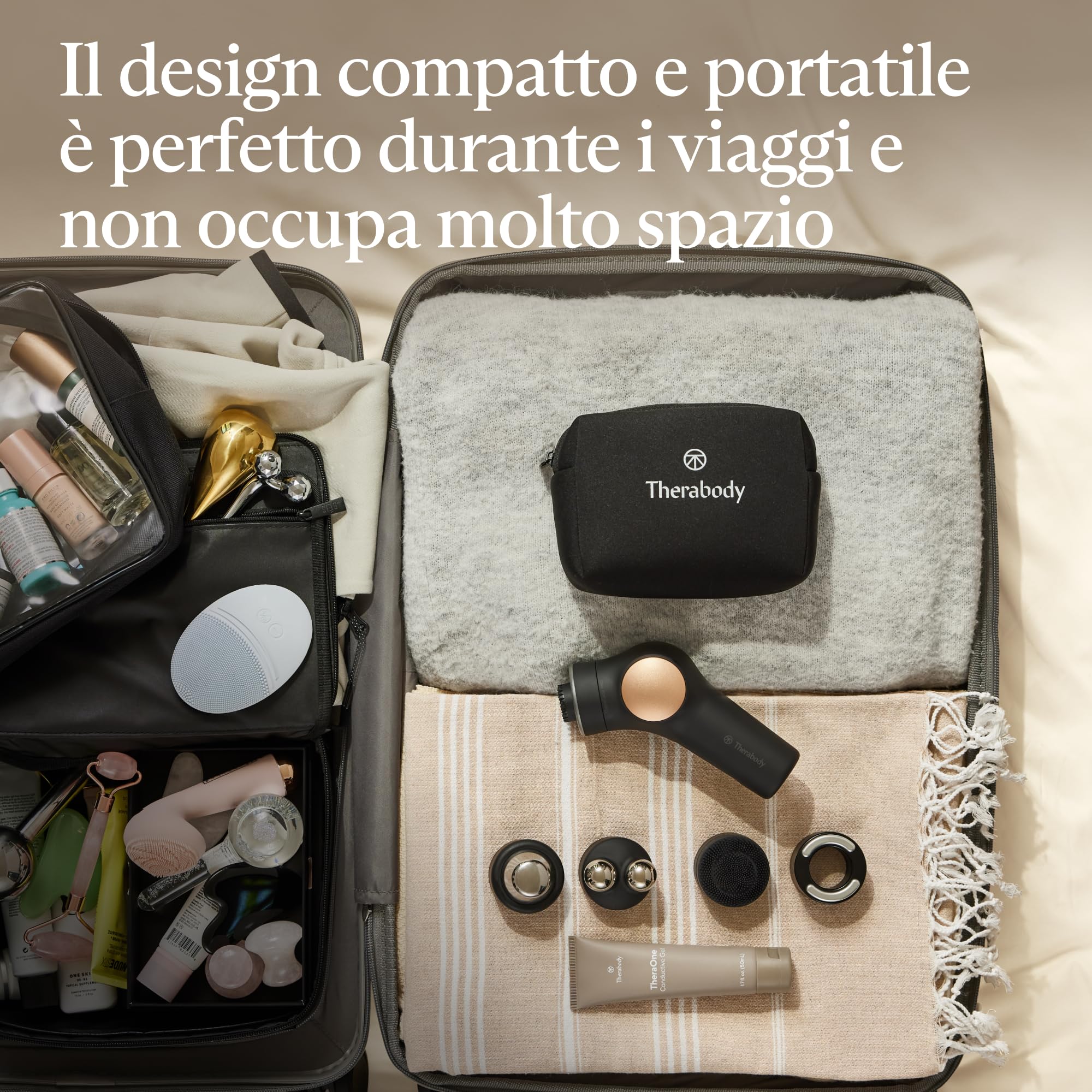 TheraFace Pro, massaggiatore facciale portatile, dispositivo elettrico compatto per la cura del viso e della pelle, trattamento microcorrente 8 in 1 e anelli per terapia della luce a LED, nero