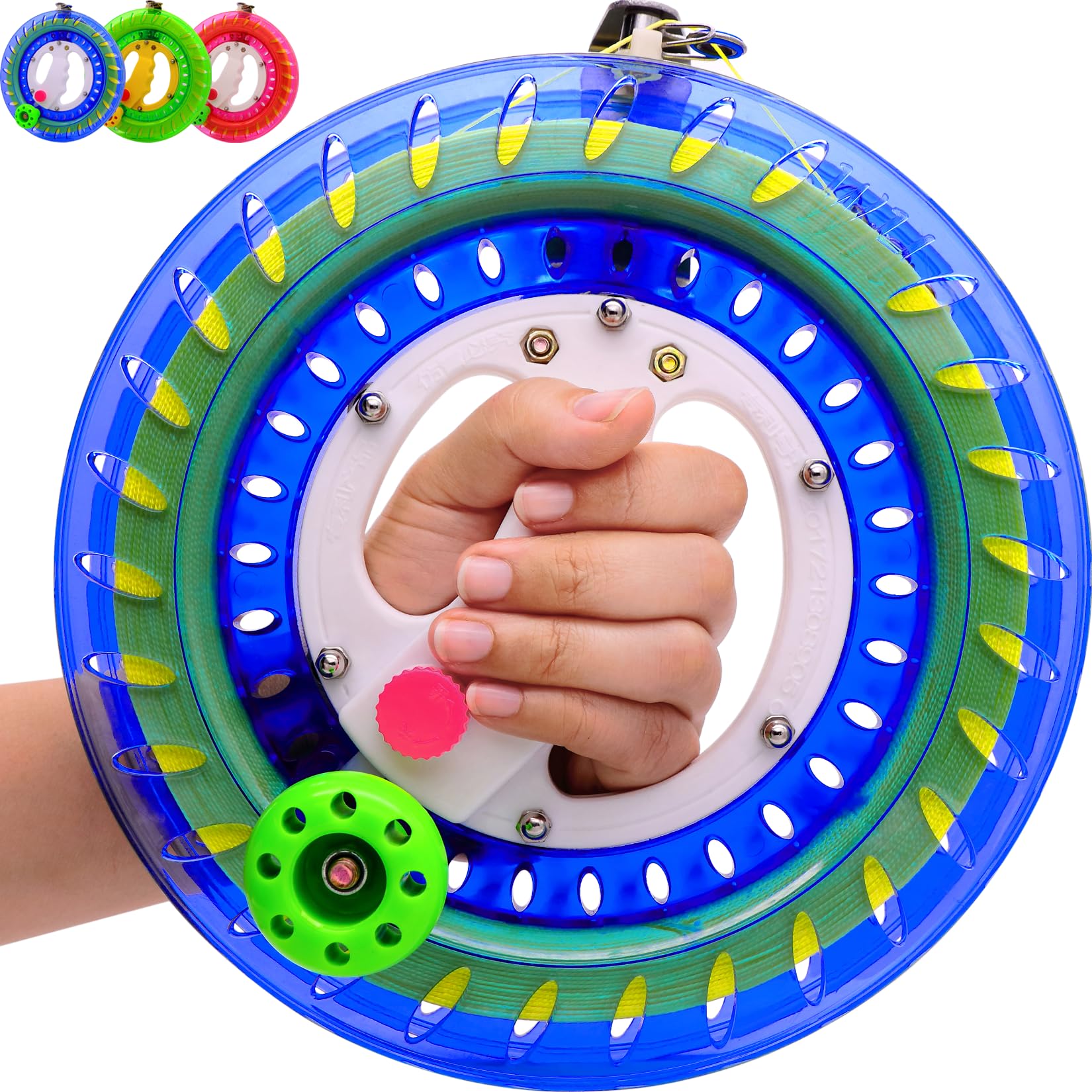 TianYueFly Kite Reel and Kite String Spool,8.7inches Dia with 1200ft String, Kites Line Winder with Lock and Connector for Kids & Adults (Blue)