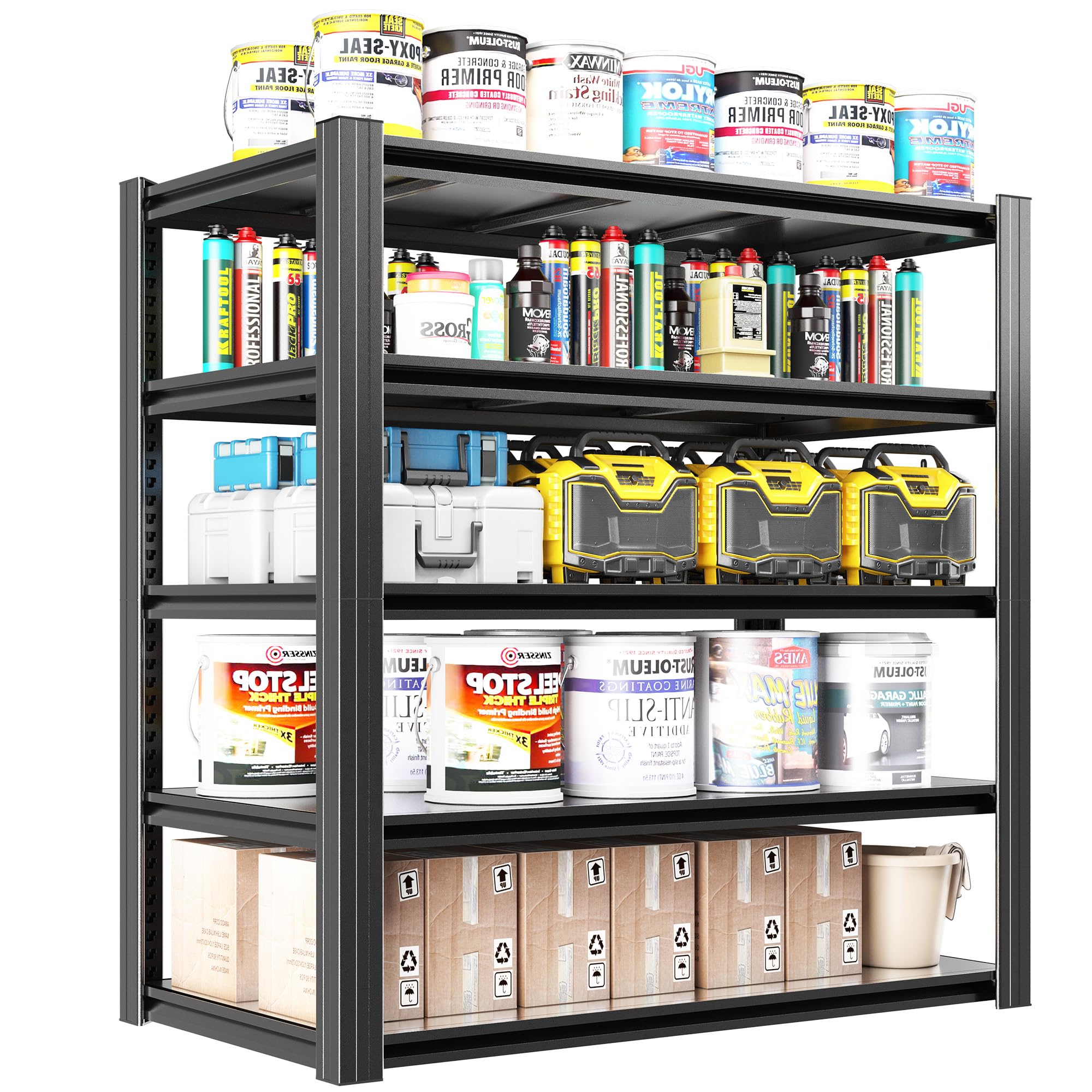 OPTYMIRA 5 Tier Heavy Duty Metal Garage Shelving Units and Storage, 72"X48"X24" Deep Metal Storage Shelf, Modern Steel Utility Shelves,Large Shop