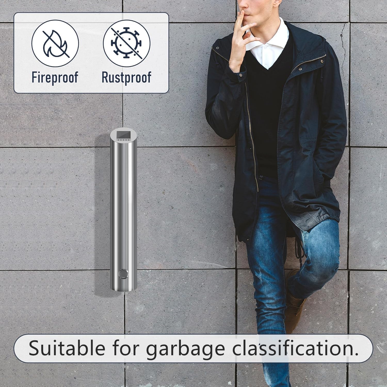 Cubo de basura vertical de acero inoxidable, 48 cm, cubo de basura de cocina montado en la pared con llave, cubo de basura de 1,8 L para hoteles, cafeterías, oficinas, restaurantes, bares
