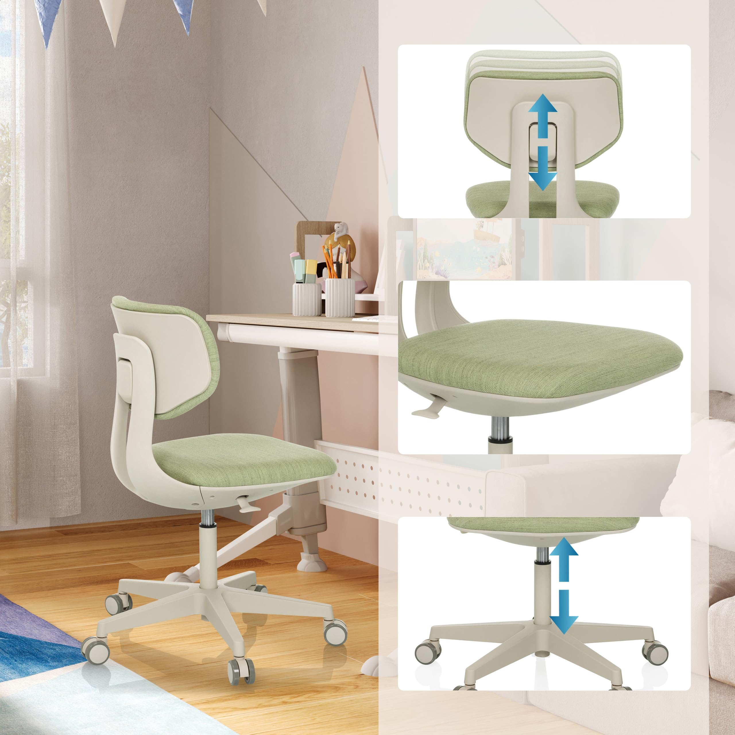 HJH Office sedia girevole per bambini con schienale regolabile in altezza KID CLASSIC Sedia da scrivania per bambini da 6 a 12 anni, verde