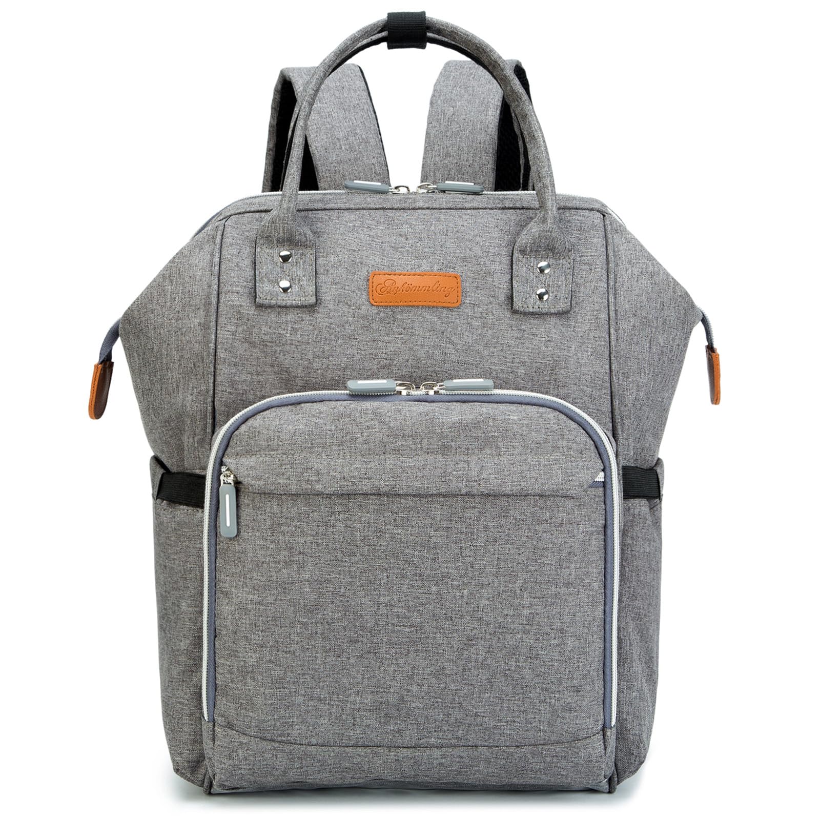 Zaino per pannolini, multifunzionale, grande capacità, borsa da viaggio, con borsa termica, tracolla regolabile, zaino con 2 cinghie per passeggino (grigio), grigio., Große Kapazität