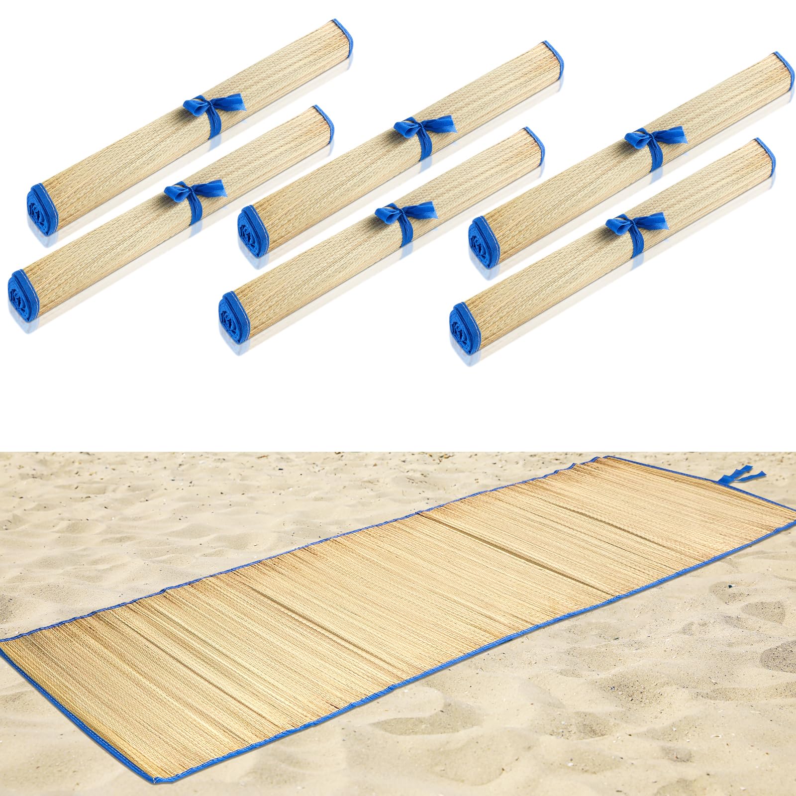 Photo 1 of Conderyang 6 Packs Straw Beach Mat Non Slip Straw Foldable Lightweight Multi-Purpose Mat for Sunbathing Floor Yoga Picnics Camping Party Festivals Outdoor Activities