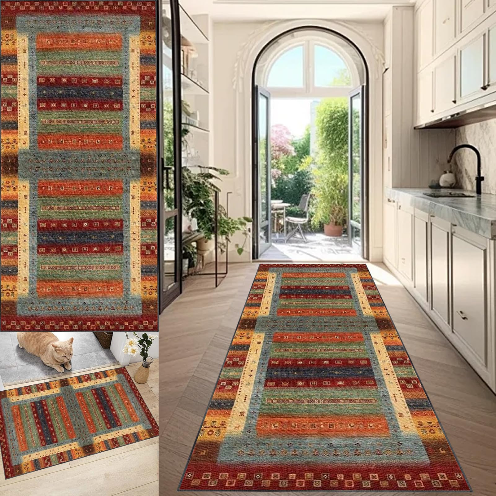 Hallway Runner Rug Non Slip Carpet Runners for Hallways Kitchen Mat Washable Long Hall Runner 80 x 200 cm Narrow Rugs Area Rug Runner Floor Carpet Runner for Corrido Bedroom Laundry Room Door Mats