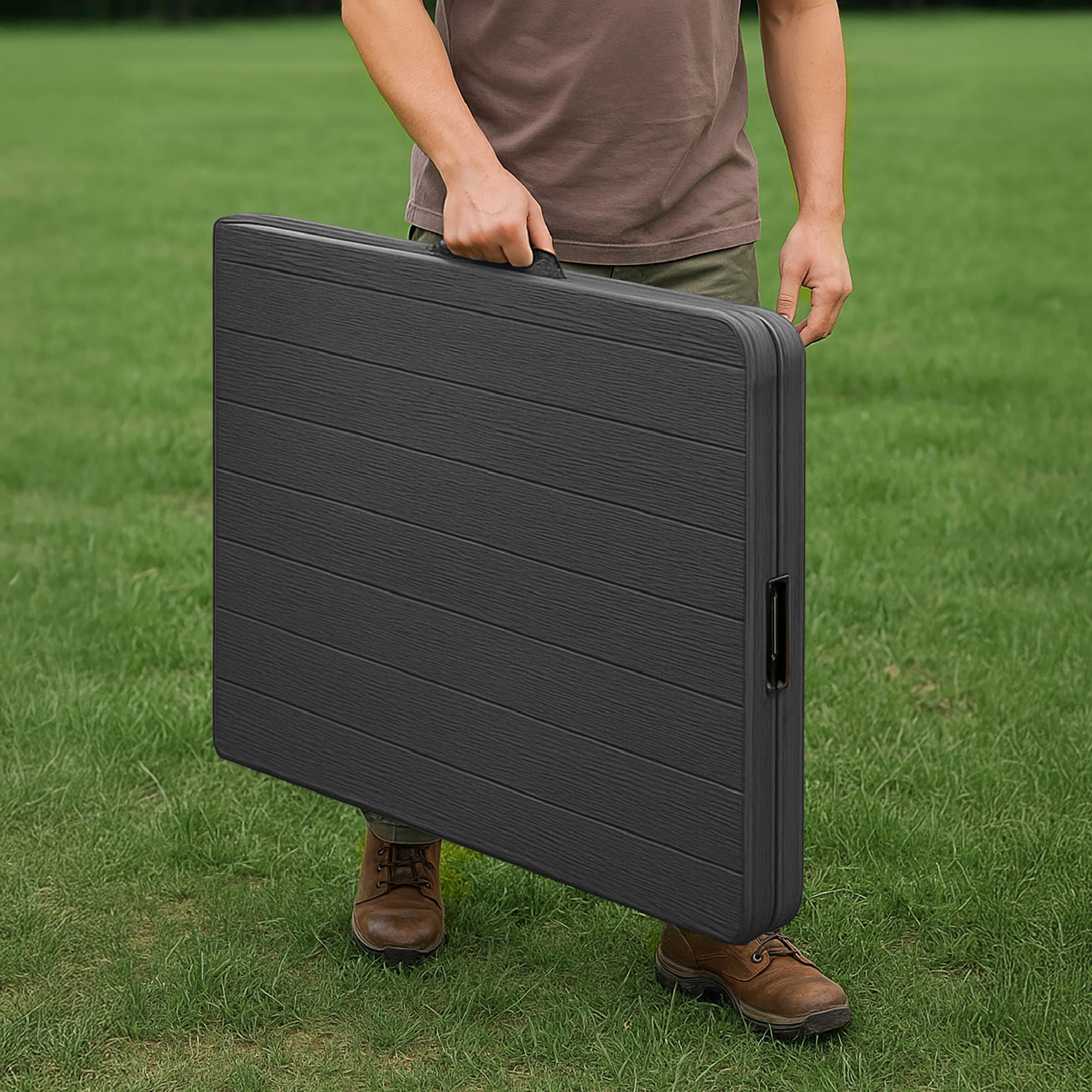 IlGruppone Tavolo Pieghevole Rettangolare Valigetta In HDPE Pieghevole Cucina Giardino Fiera Mercato Pic Nic Campeggio In Dura Resina 180X74X74 Richiudibile Salvaspazio (Antracite, 180X74X74 cm)