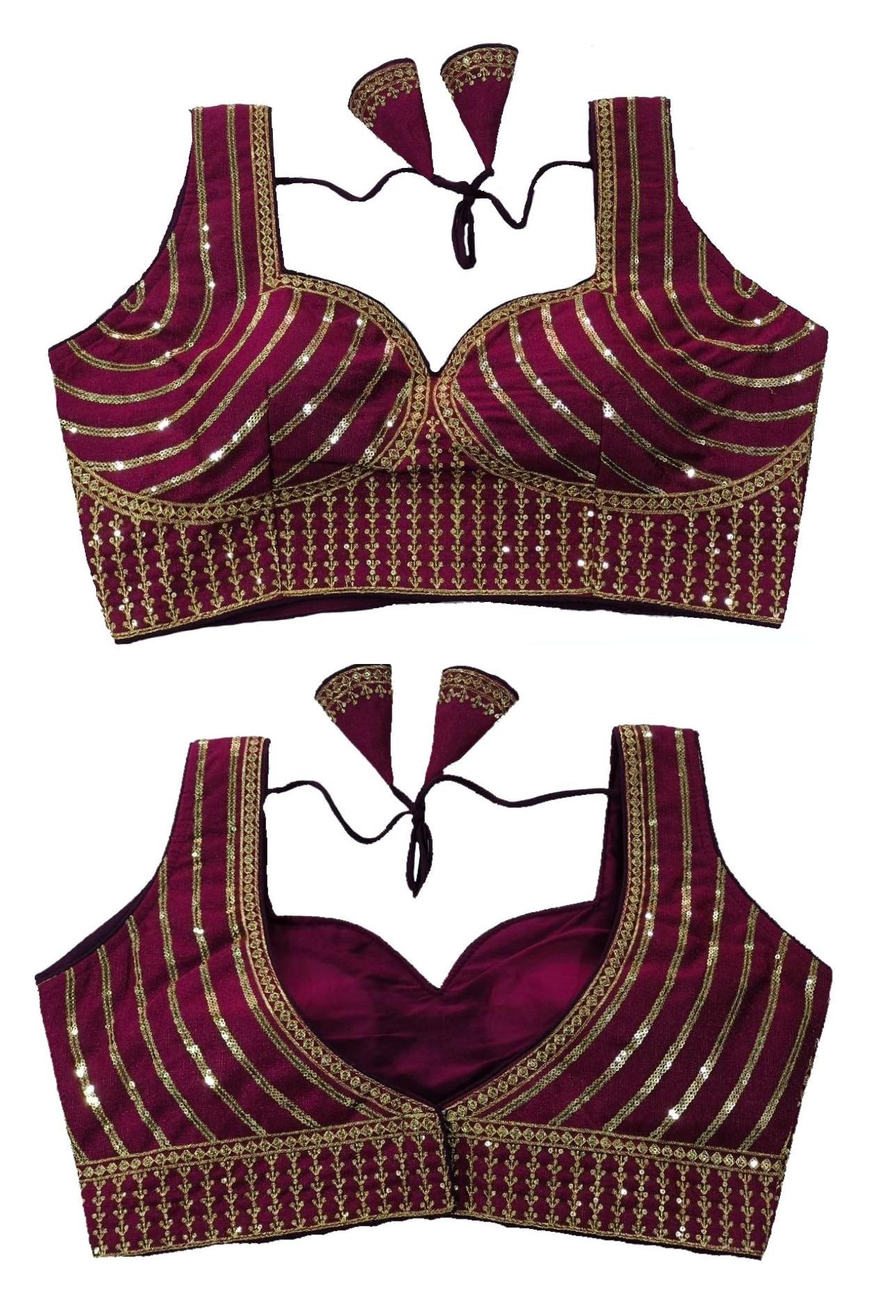 Vihu Fashion Women's Readymade Blouse Embroidery Multi Coding Gold Thread Indian Ethnic Designer Stitched Readymade Saree Sleeveless Wine Blouse For Women For Saree Lehenga Choli