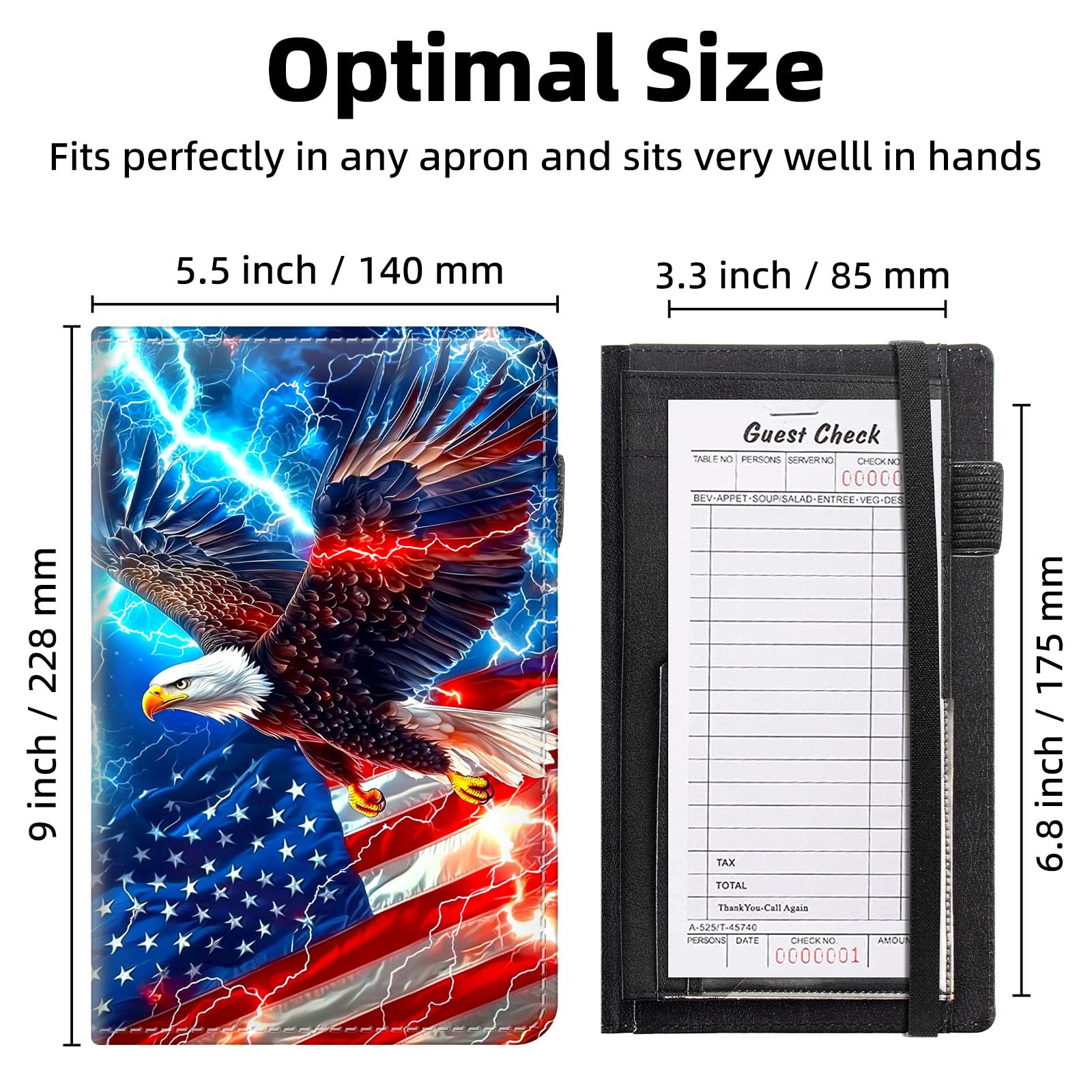ETLKJVBL Stylish Server Books for Waitress - Premium Leather Waiter Book, American Flag Eagle Practical Waitstaff Organizer with Card Slots, Perfectly Fit Server Apron
