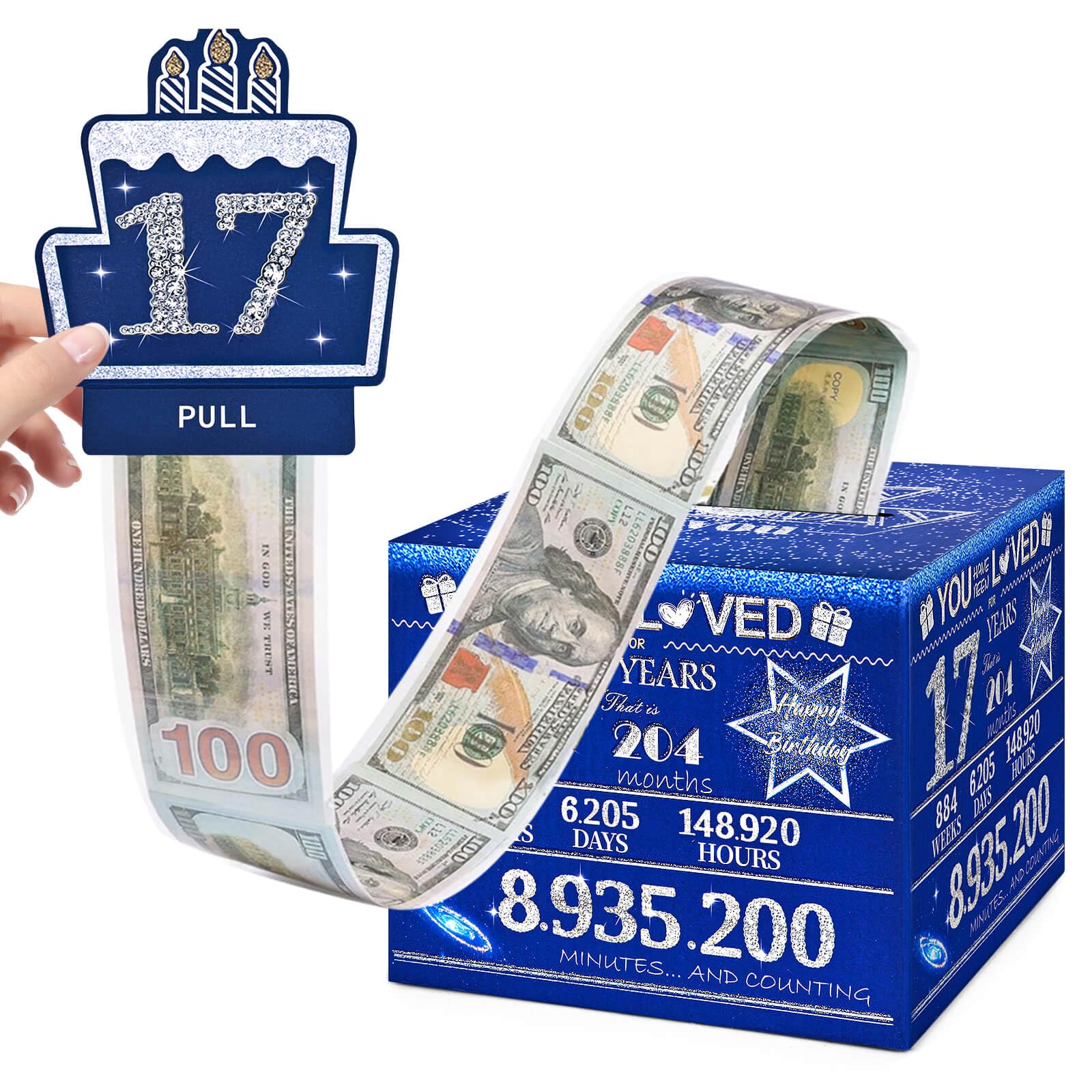 TOYEISHI 17 Happy Birthday Money Box for Cash Gift, 17th Birthday Decorations for Boys and Girls, Gifts for 17 Year Old Boy, Boy Gift Ideas, Cool