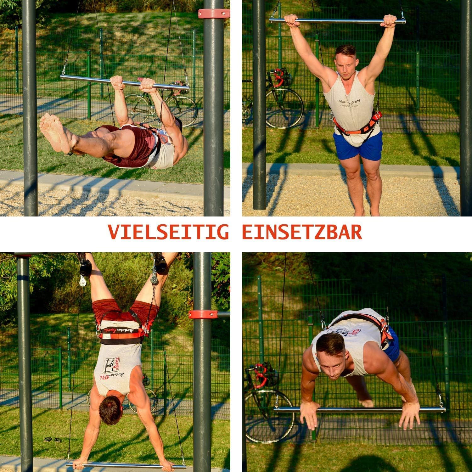 ModularSports FlyFit Extended - Fitnessgeräte für Zuhause mit Flaschenzugsystem zur Körpergewichtreduzierung / Komplettes Sportgerät Set mit Fitness Ring & Klimmzugstange für Krafttraining
