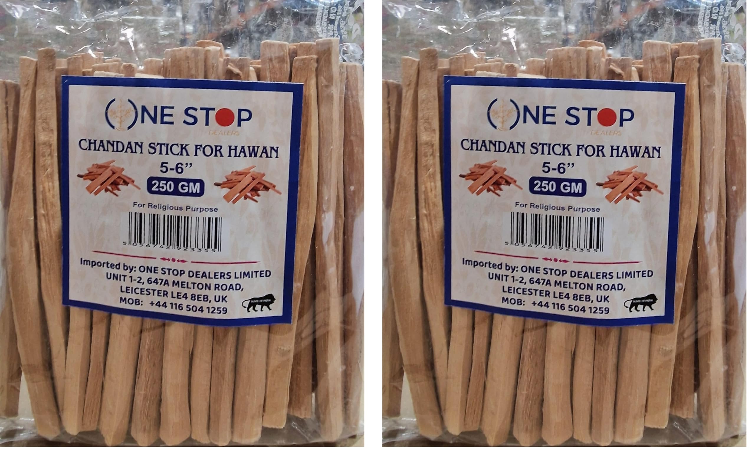 One Stop Dealers Chandan Sticks for Hawan 5–6 Inch (250g) – Natural Sandalwood Sticks for Havan, Pooja, Yagna Rituals – Fragrant Sacred Wood for Religious Ceremonies & Spiritual Practices (Pack of 2)