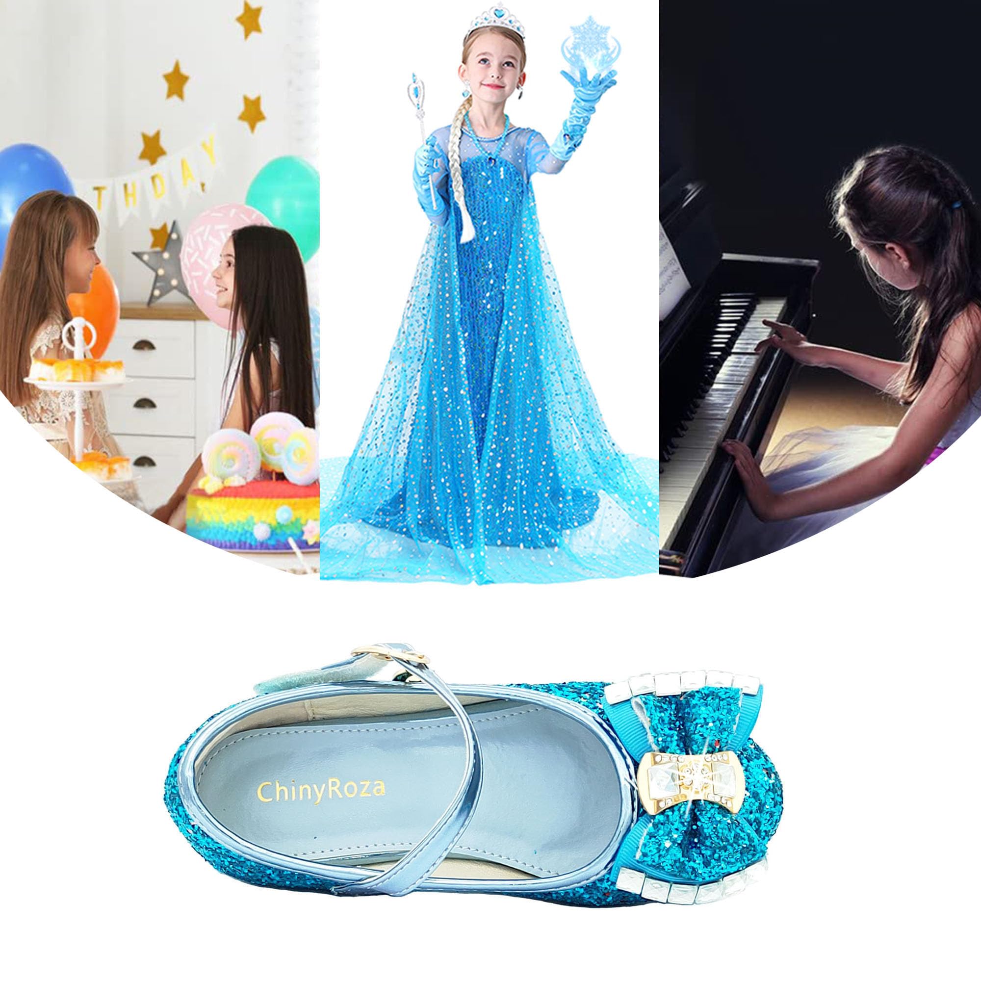 Zapatos Princesa Niñas Zapatos Tacon Niña Princesa Disfraz Zapatos Purpurina Tacones Niña Infantiles Zapatos Niña Vestir Lentejuelas Merceditas Niña Zapatos Fiesta Niña Regalo Niña EU26-36