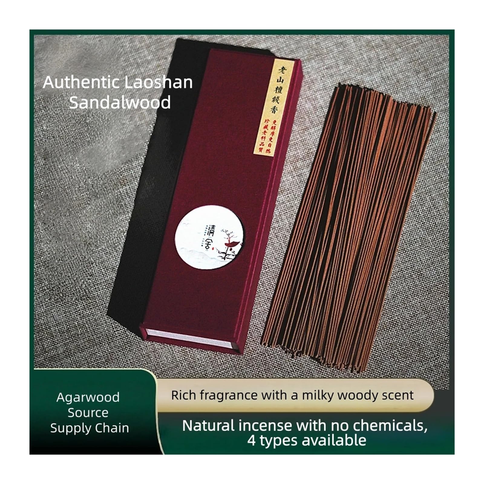 Confezione regalo di bastoncini di incenso di legno di sandalo naturale, miscele di legno di agar Laoshan e Hainan per la casa e(Spring News in Snow)
