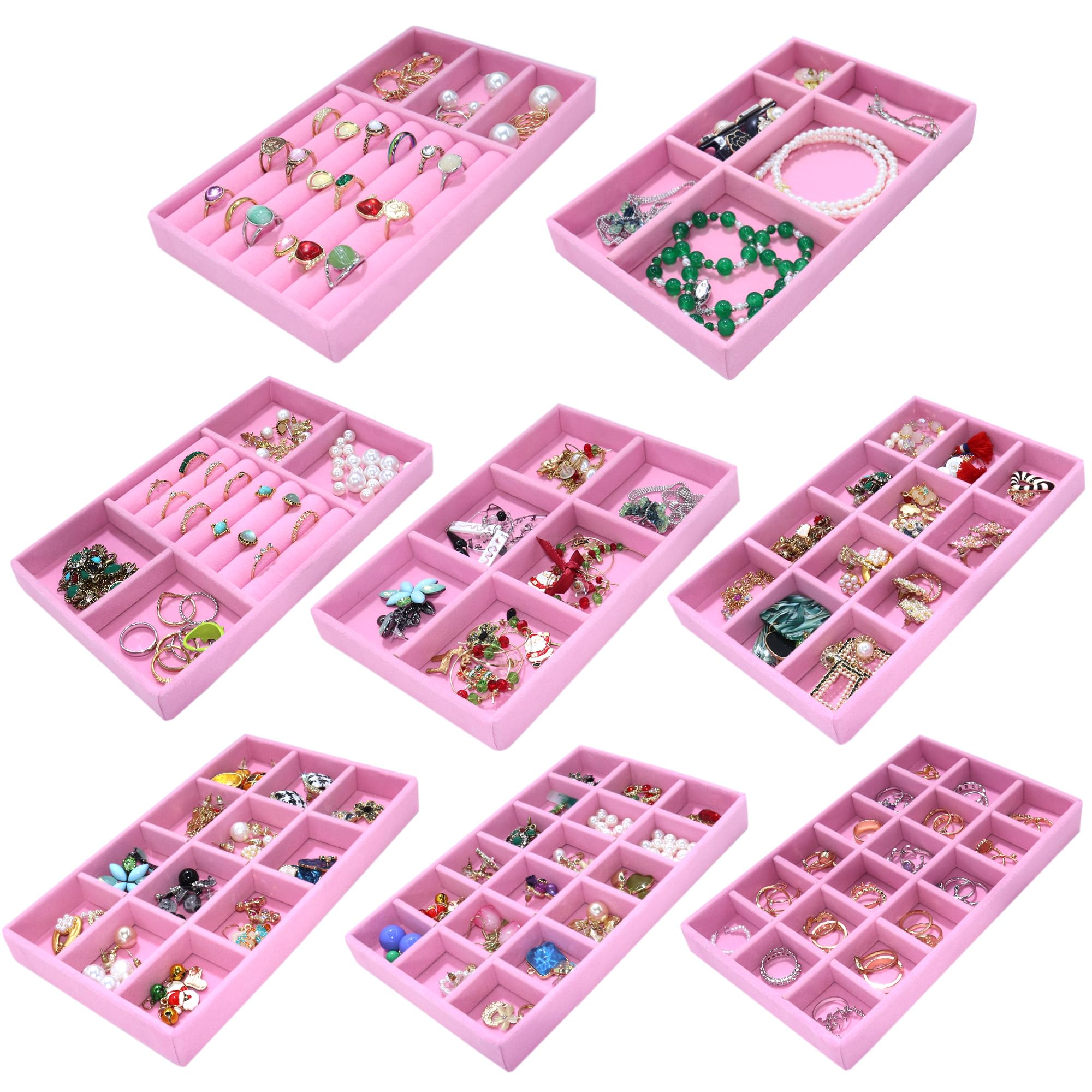 8 Pack Stackable Jewelry Trays Organizer Velvet Earring Organizer Jewelry Tray for Drawers Earring Holder Necklace Bracelet Ring Organizers