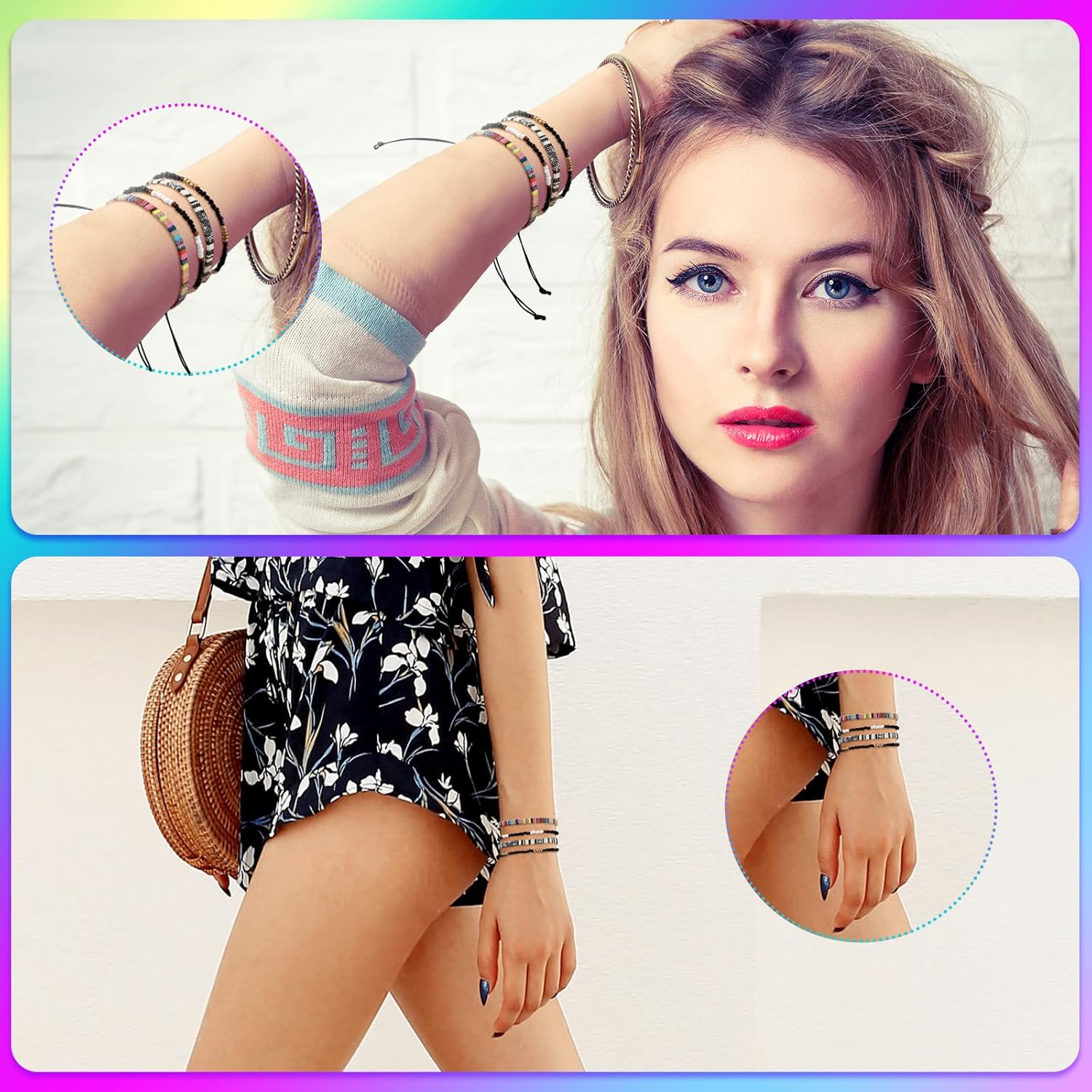 6 Pieces Ankle Bracelet Adjustable Boho Surfer Anklet Bracelet Thin Rope Unisex Handmade Beach Anklet Boho Colorful Ankle Bracelet Bohemia Anklet Chain Jewelry Festival Accessories (Charming Style): Clothing, Shoes & Jewelry