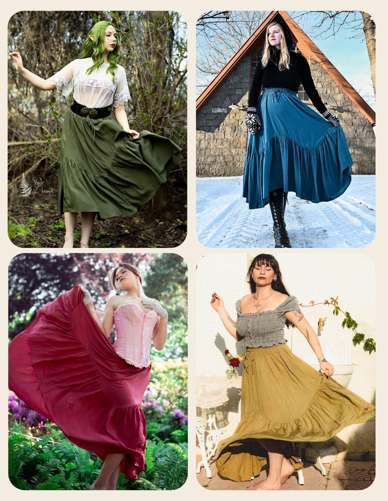 Scarlet Darkness - Falda larga para mujer de cintura alta estilo renacentista con bolsillos