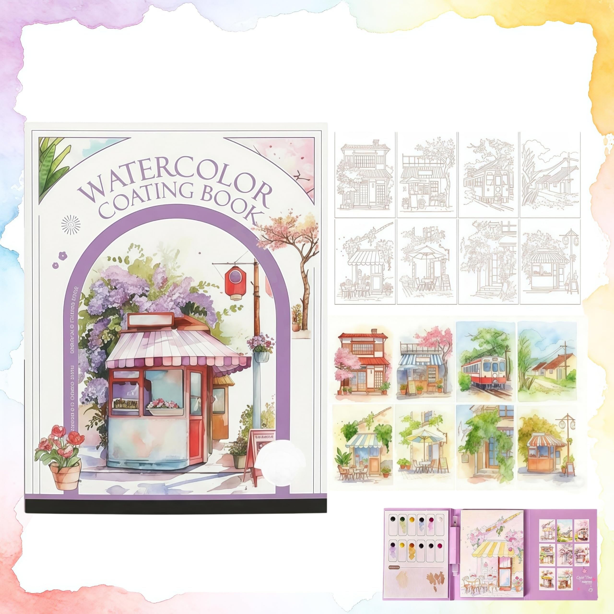 Watercolour Workbook, Creative Stress Relief Kit & All-in-One Watercolor Paint Set, Beginner Friendly Watercolor Painting Book, Convenient Watercolour Set, Suitable for Any Occasion(Silent Moment)